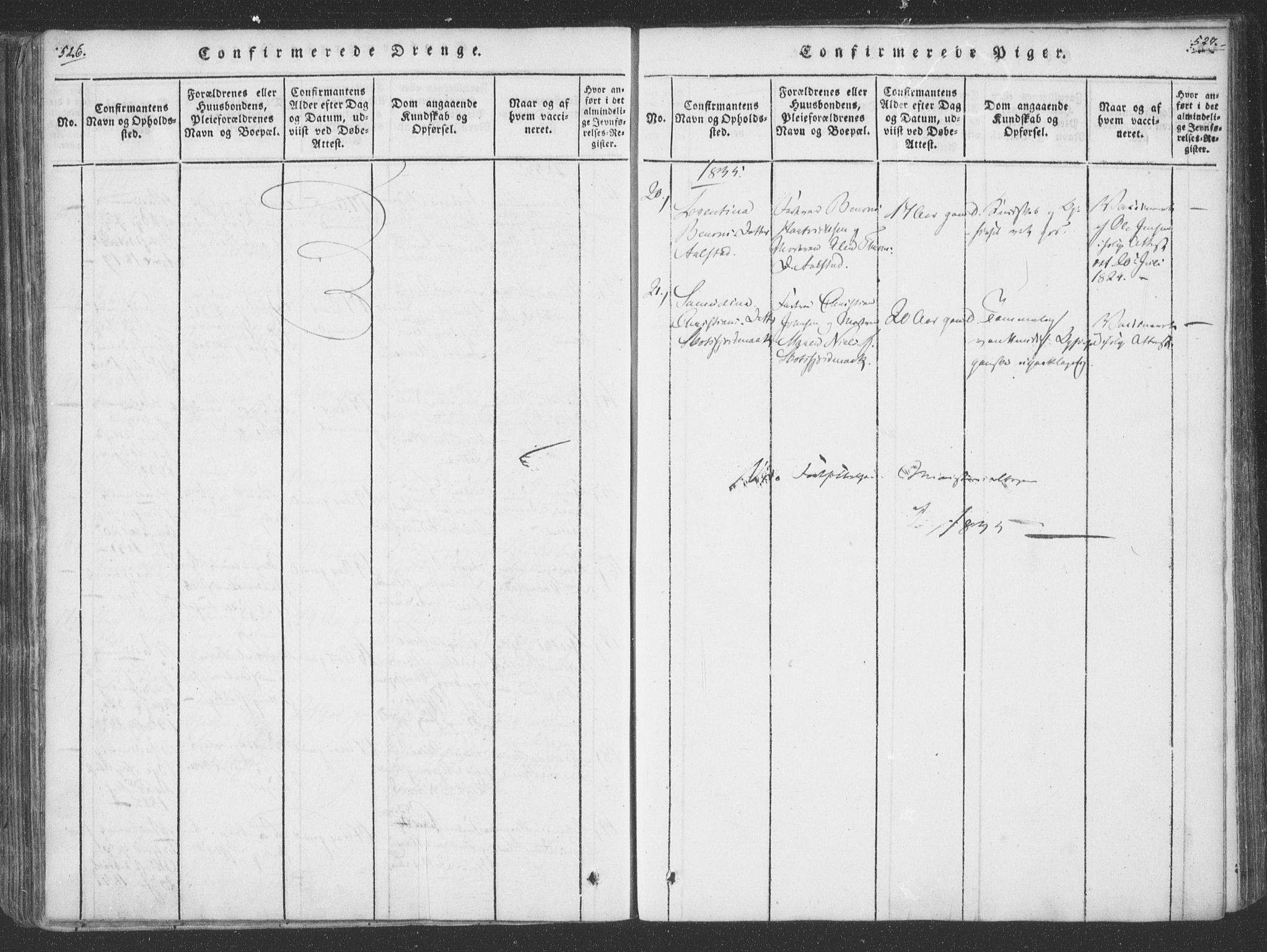 Ministerialprotokoller, klokkerbøker og fødselsregistre - Nordland, AV/SAT-A-1459/855/L0798: Parish register (official) no. 855A06, 1821-1835, p. 526-527