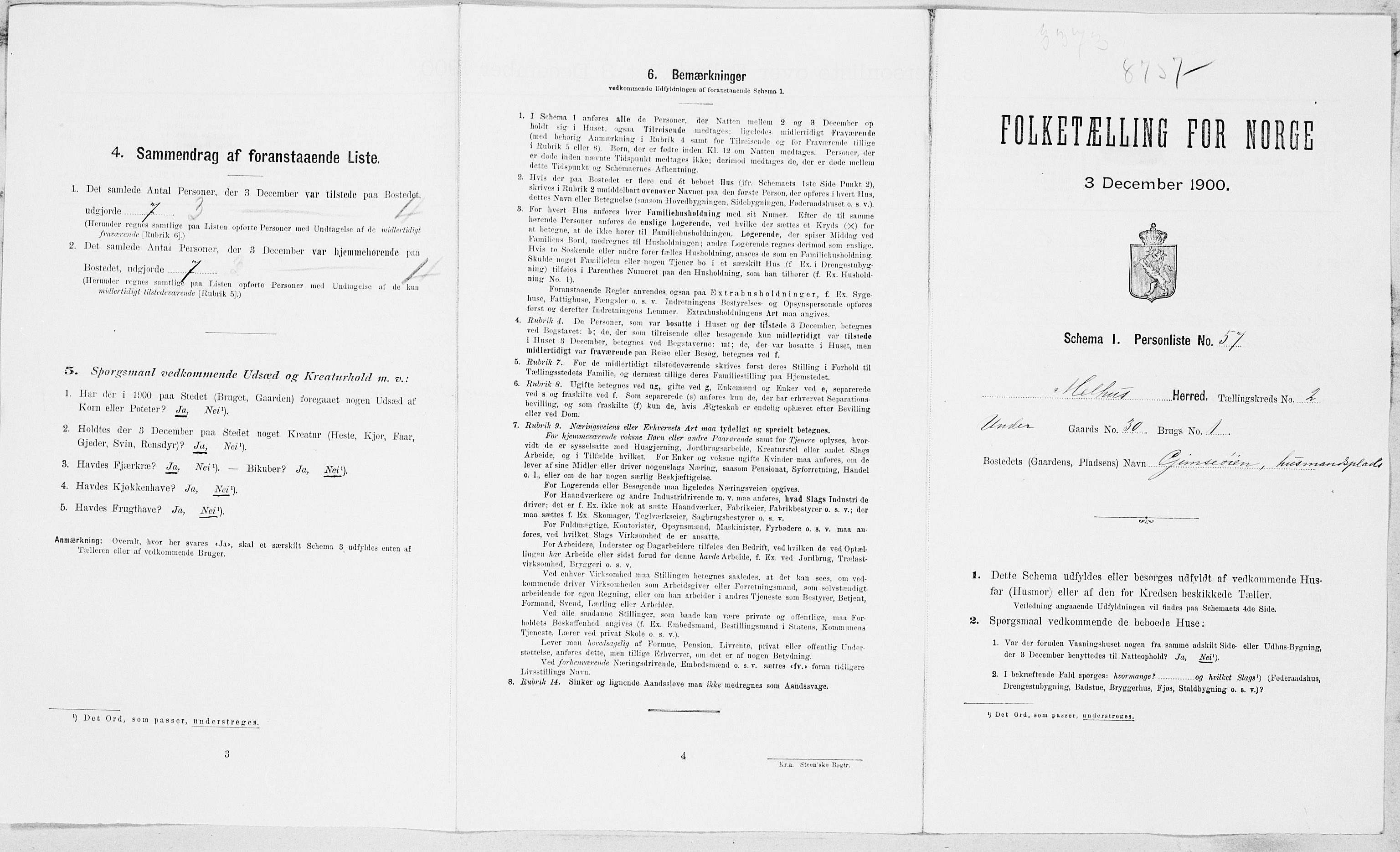 SAT, 1900 census for Melhus, 1900, p. 26