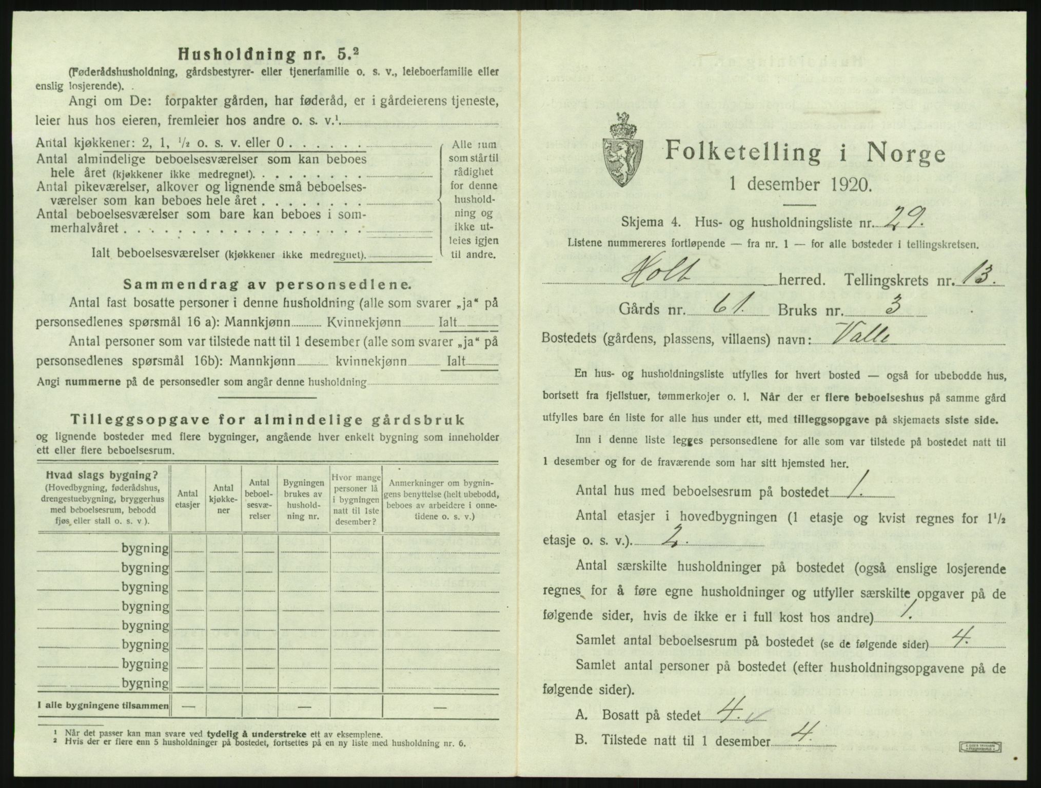SAK, 1920 census for Holt, 1920, p. 1412