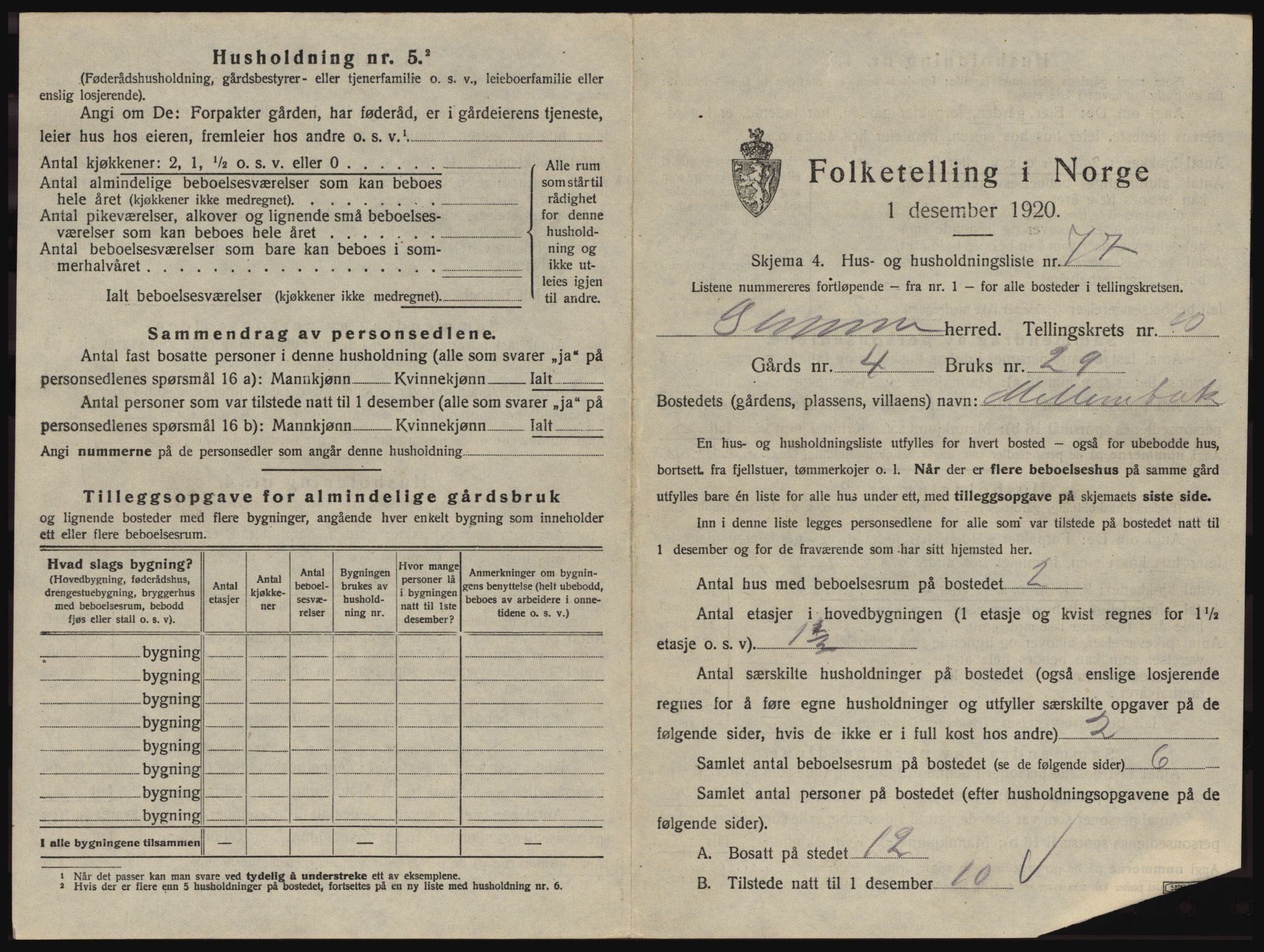 SAO, 1920 census for Glemmen, 1920, p. 2077