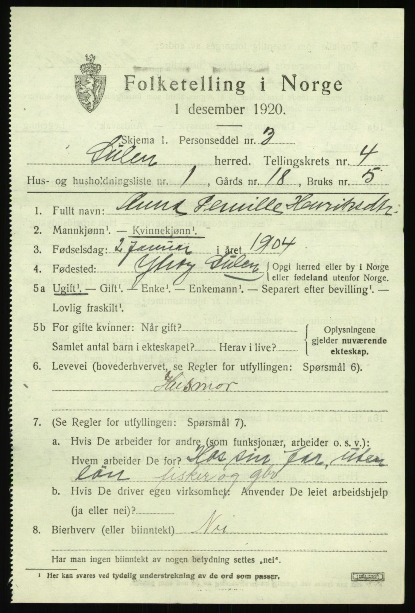 SAB, 1920 census for Solund, 1920, p. 1754