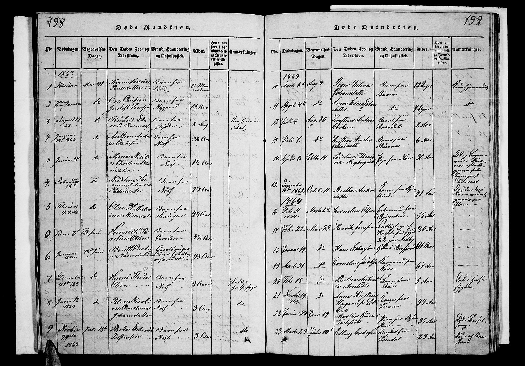 Ministerialprotokoller, klokkerbøker og fødselsregistre - Nordland, SAT/A-1459/899/L1446: Parish register (copy) no. 899C01, 1820-1868, p. 198-199