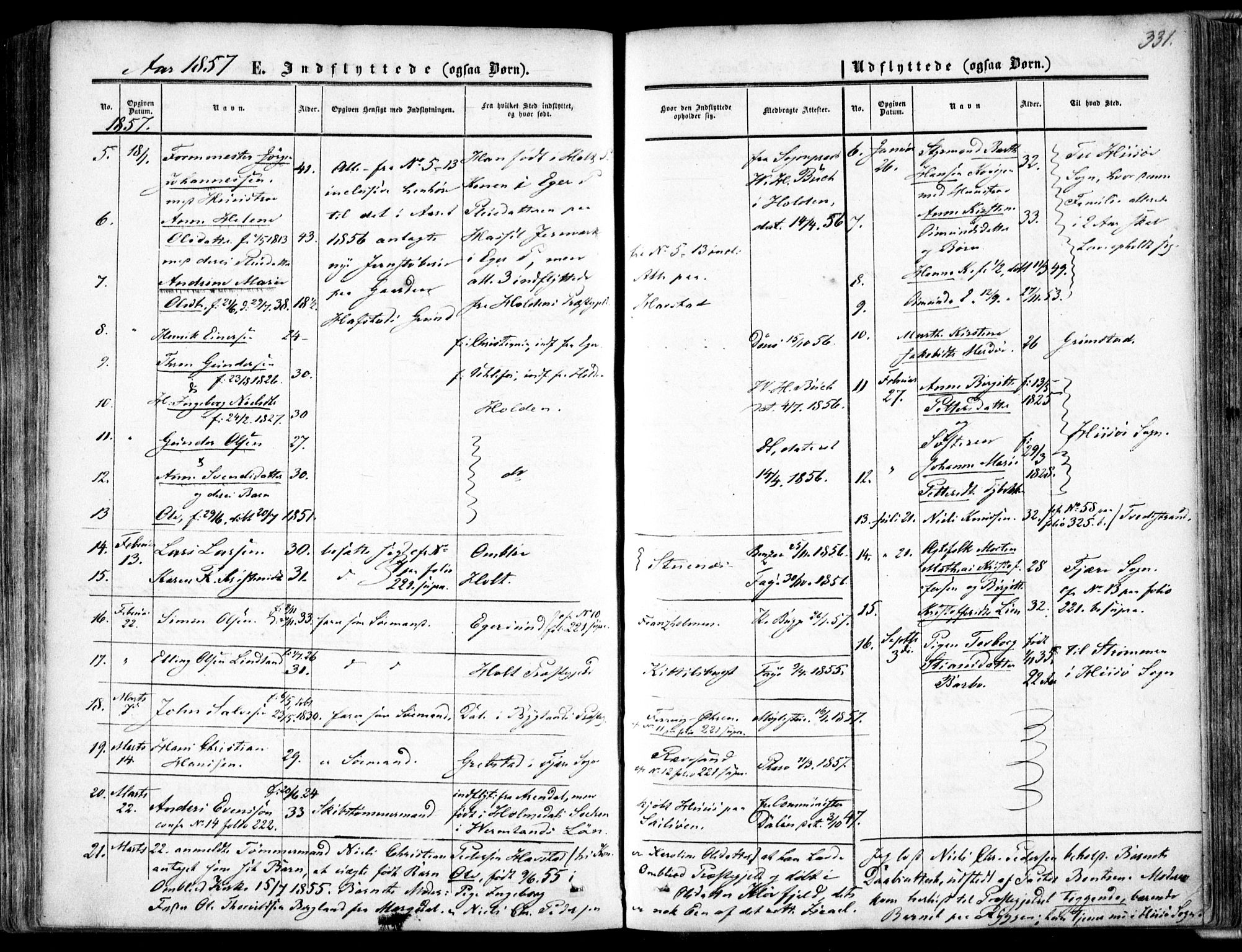 Tromøy sokneprestkontor, AV/SAK-1111-0041/F/Fa/L0006: Parish register (official) no. A 6, 1855-1863, p. 331