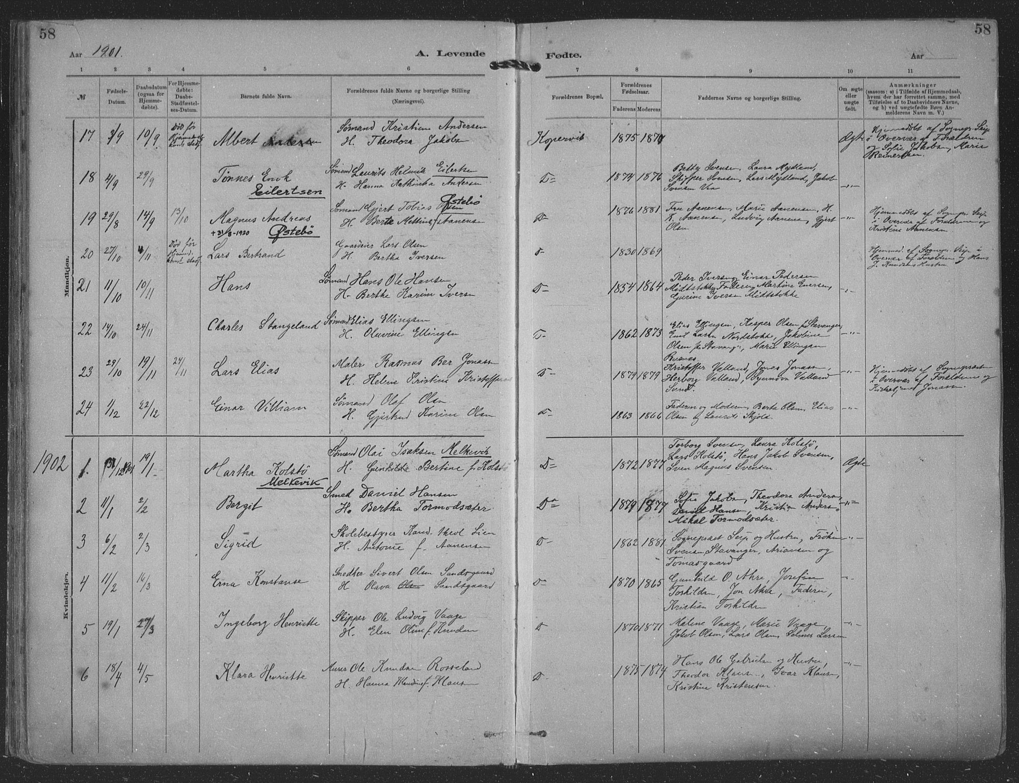 Kopervik sokneprestkontor, AV/SAST-A-101850/H/Ha/Haa/L0001: Parish register (official) no. A 1, 1880-1919, p. 58