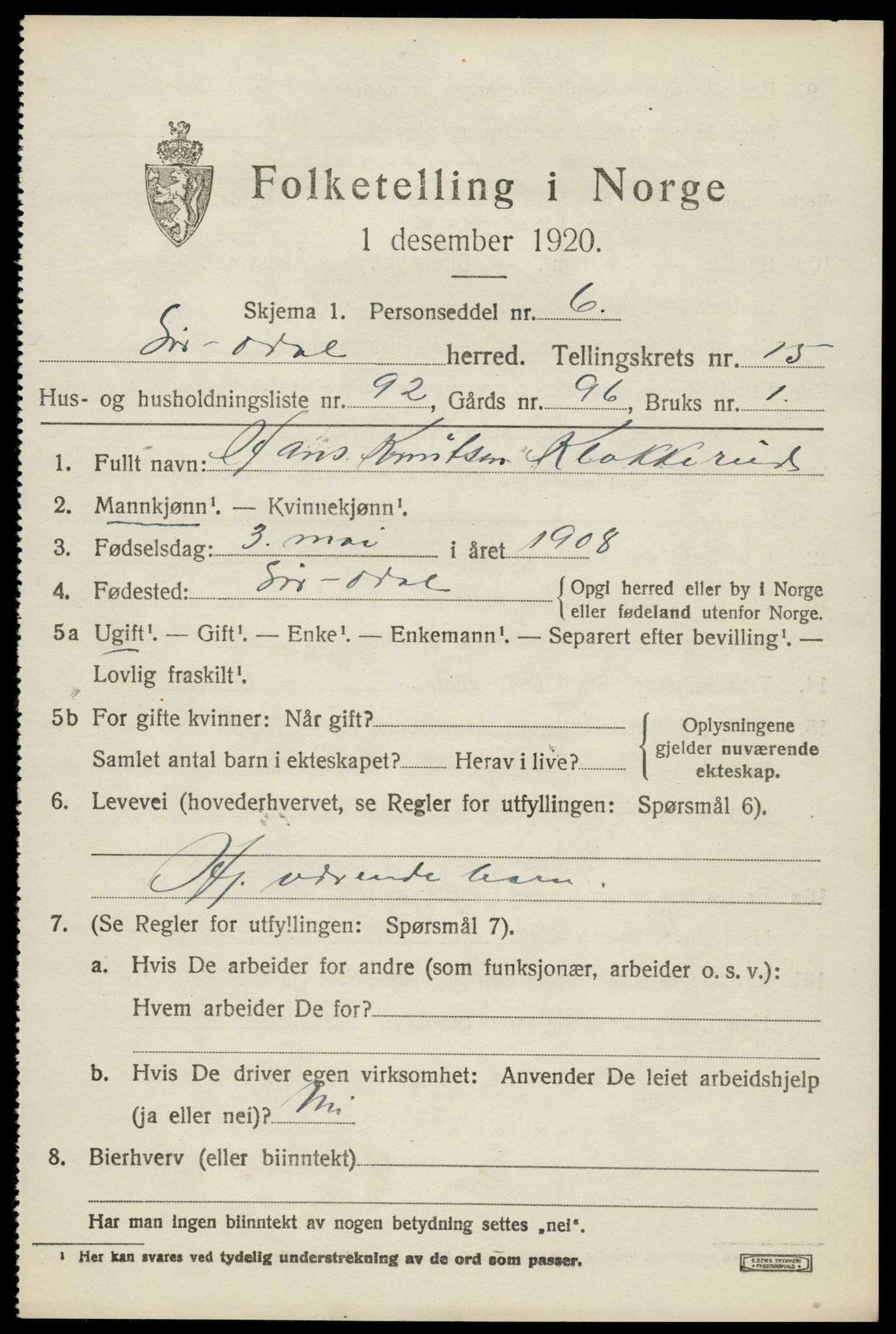 SAH, 1920 census for Sør-Odal, 1920, p. 16277