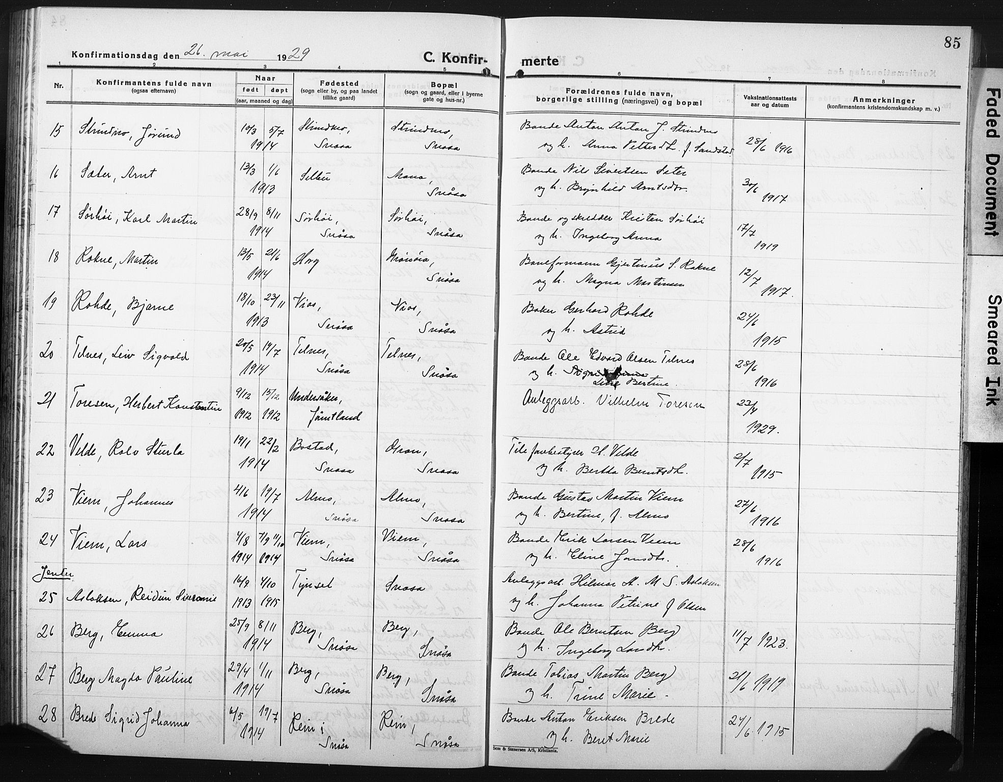 Ministerialprotokoller, klokkerbøker og fødselsregistre - Nord-Trøndelag, AV/SAT-A-1458/749/L0480: Parish register (copy) no. 749C02, 1924-1932, p. 85