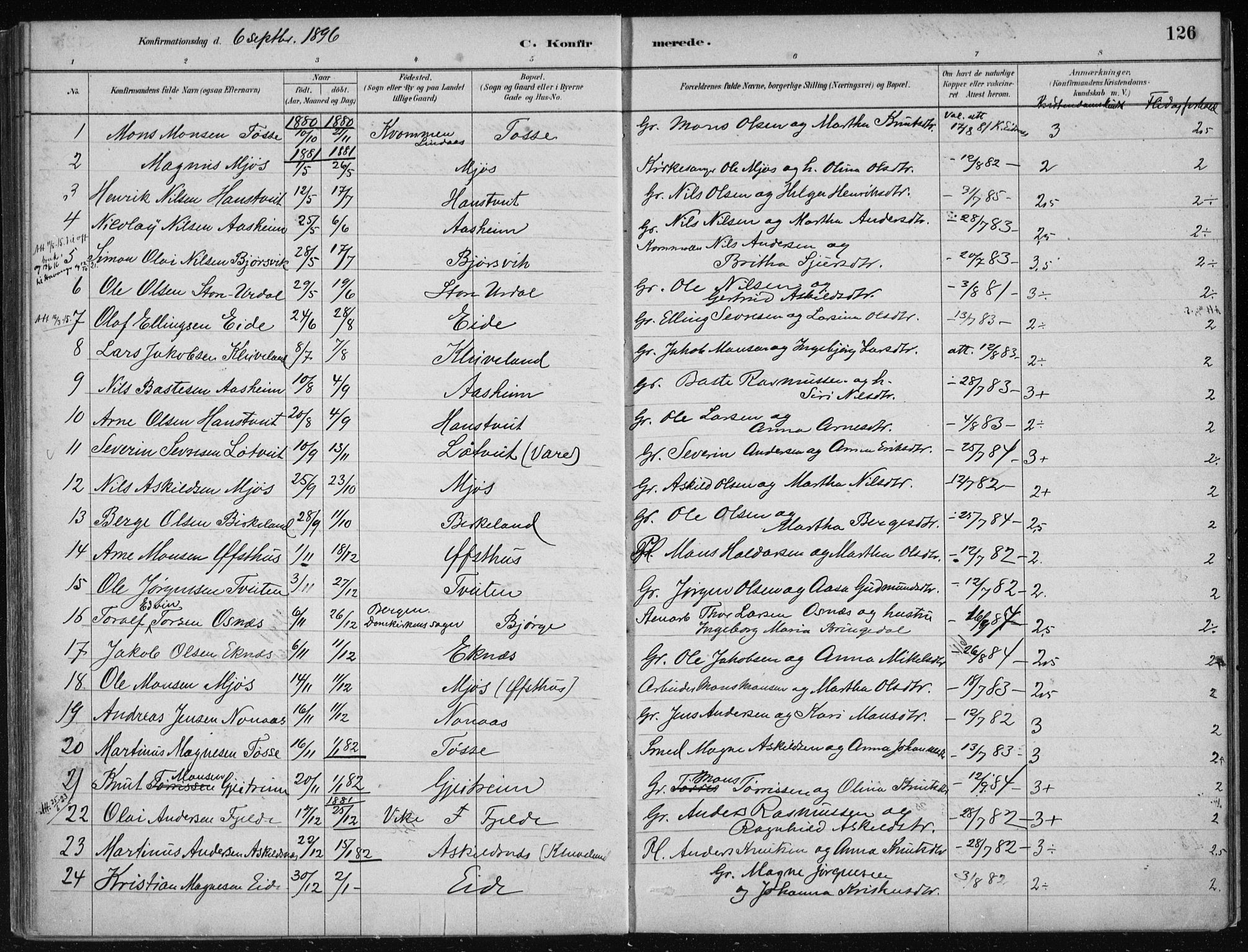 Hosanger sokneprestembete, AV/SAB-A-75801/H/Haa: Parish register (official) no. B  1, 1880-1896, p. 126