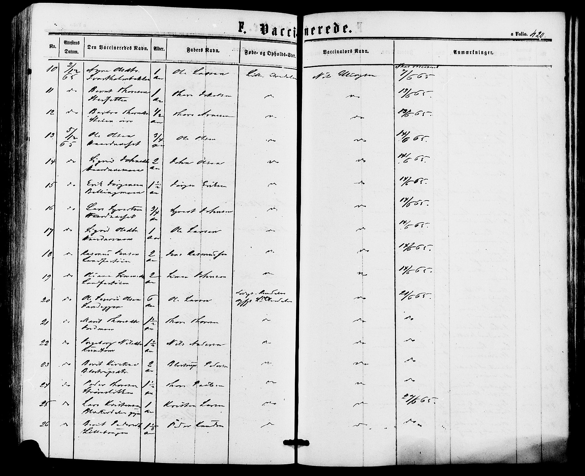 Alvdal prestekontor, AV/SAH-PREST-060/H/Ha/Haa/L0001: Parish register (official) no. 1, 1863-1882, p. 420