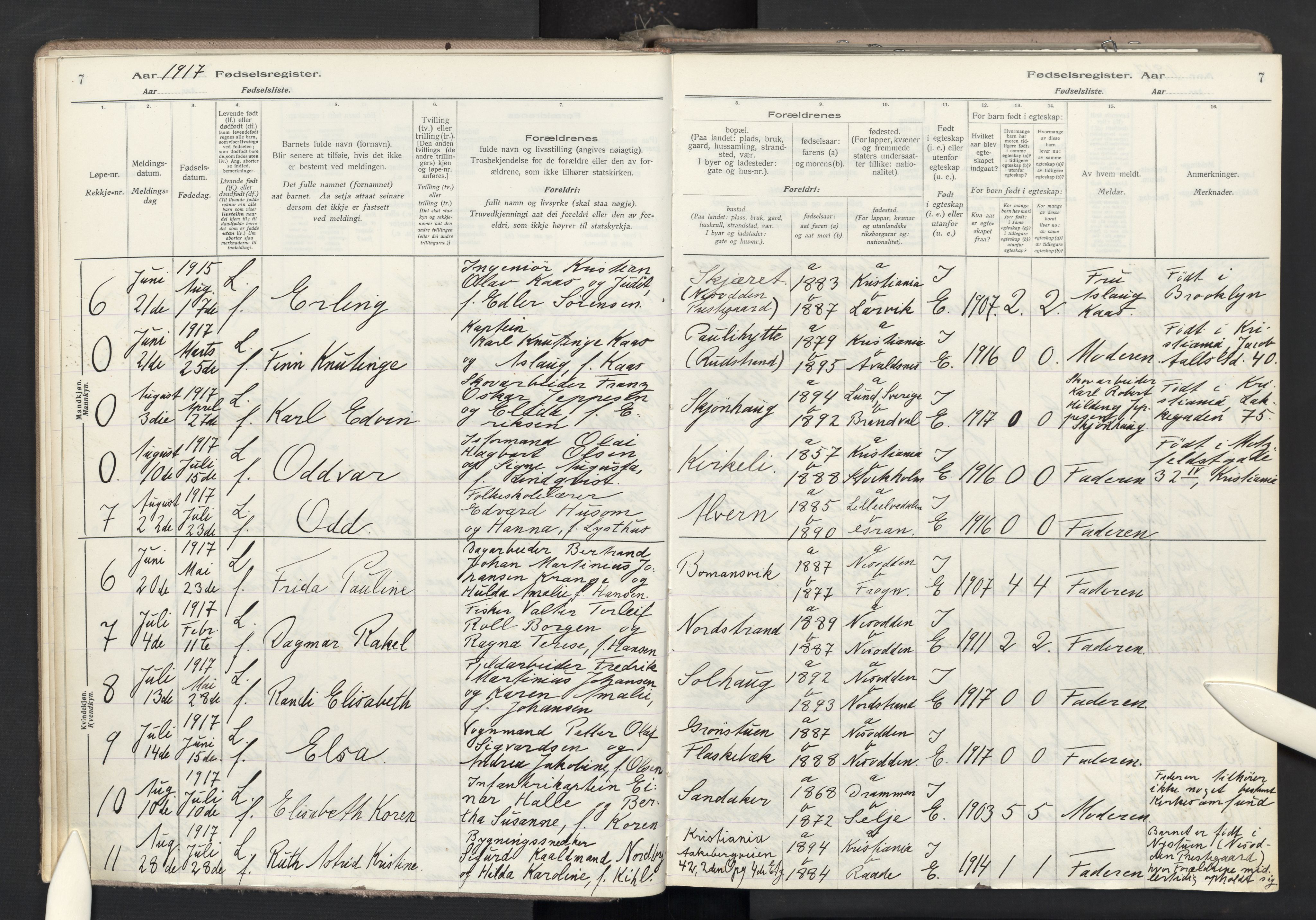 Nesodden prestekontor Kirkebøker, AV/SAO-A-10013/J/Ja/L0001: Birth register no. I 1, 1916-1946, p. 7