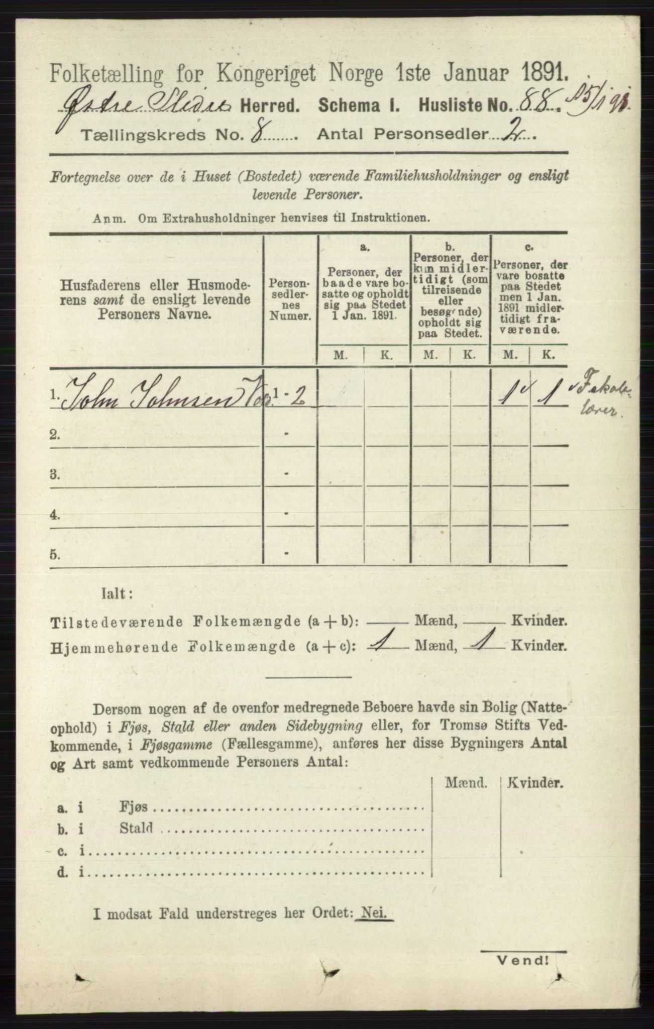 RA, 1891 census for 0544 Øystre Slidre, 1891, p. 2549