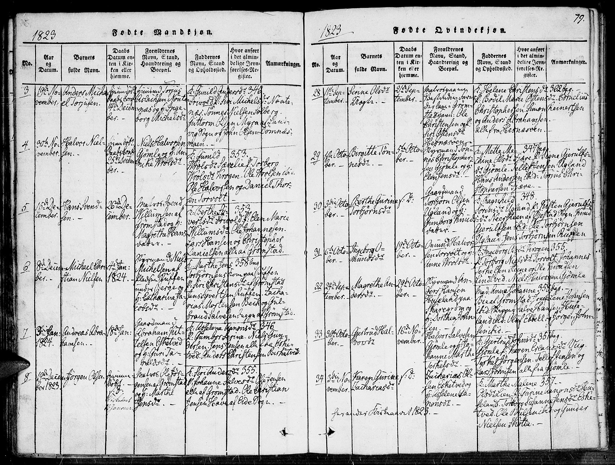 Fjære sokneprestkontor, AV/SAK-1111-0011/F/Fa/L0001: Parish register (official) no. A 1 /1, 1816-1826, p. 79