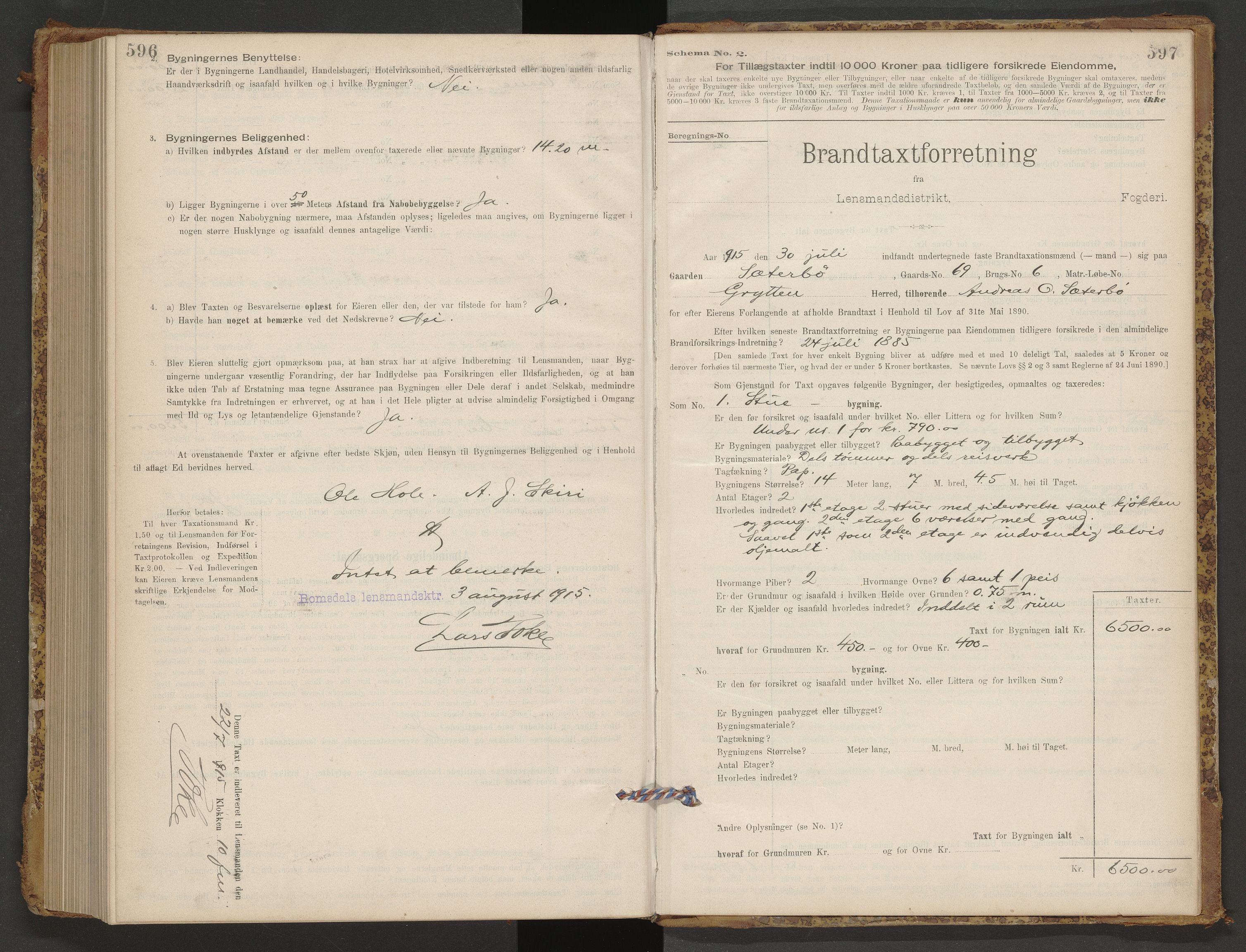Norges Brannkasse Romsdal, AV/SAT-A-5499/Fb/L0001: Branntakstprotokoll, 1895-1915, p. 596-597