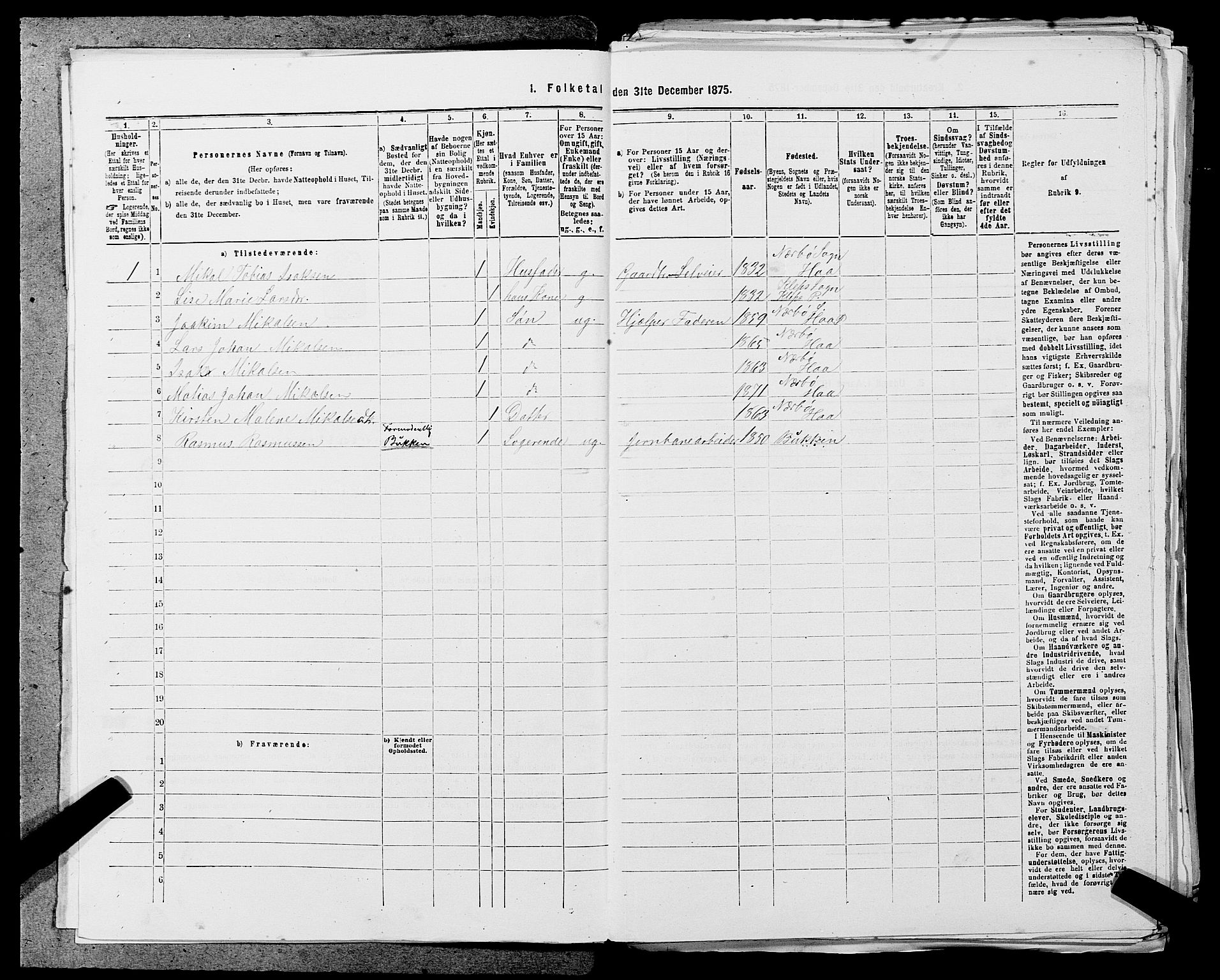 SAST, 1875 census for 1119P Hå, 1875, p. 322