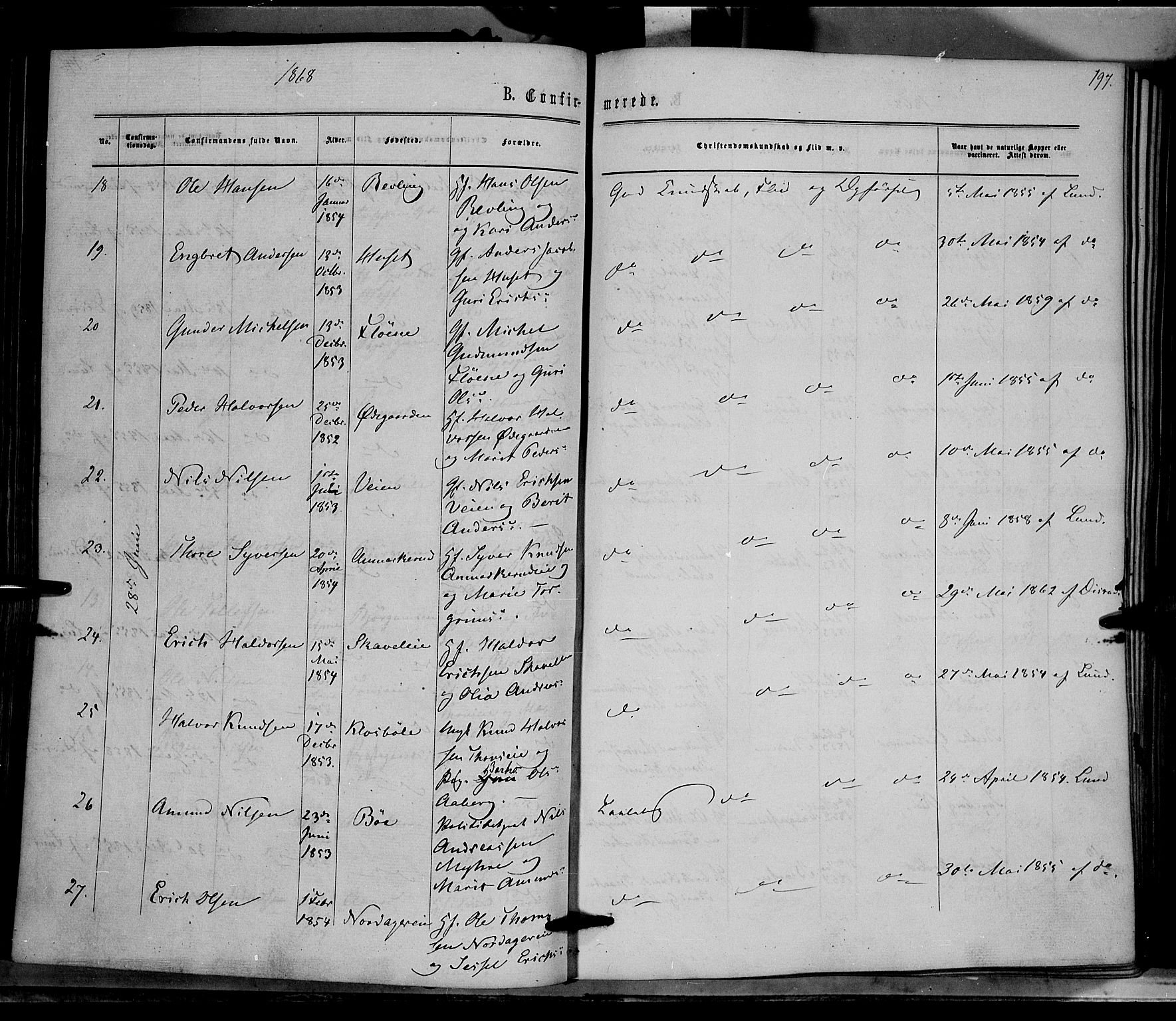 Nord-Aurdal prestekontor, AV/SAH-PREST-132/H/Ha/Haa/L0008: Parish register (official) no. 8, 1863-1875, p. 197