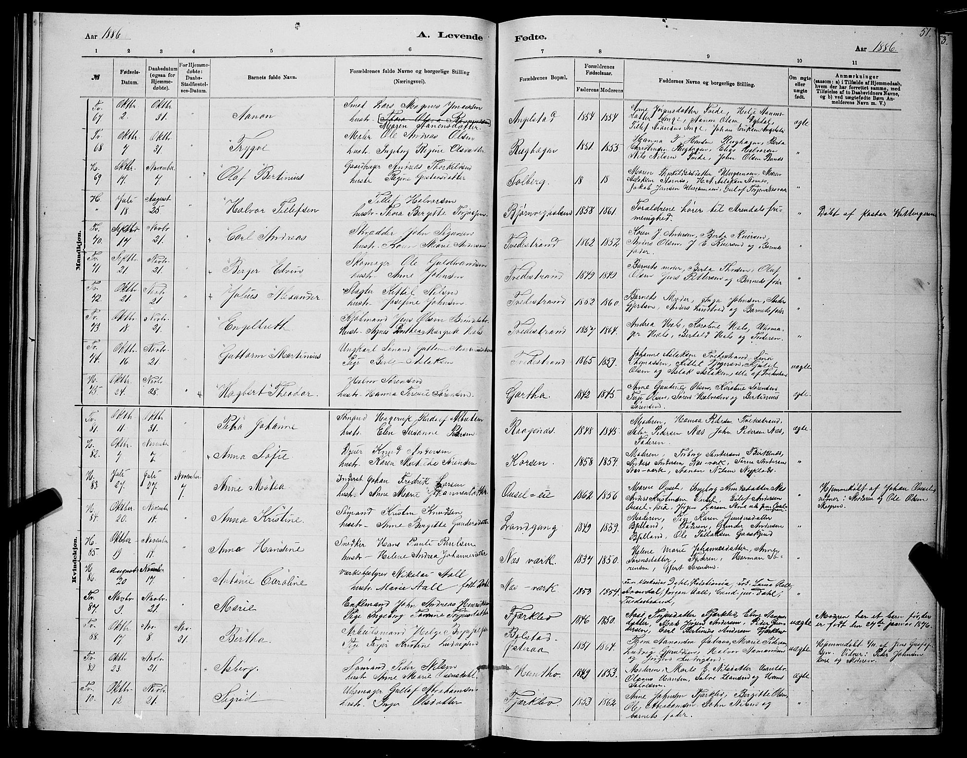 Holt sokneprestkontor, SAK/1111-0021/F/Fb/L0010: Parish register (copy) no. B 10, 1883-1896, p. 51