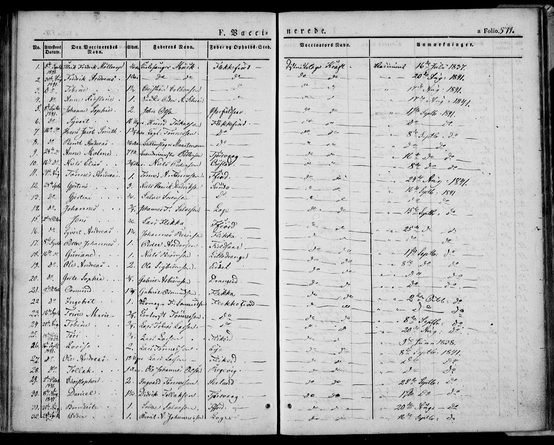 Flekkefjord sokneprestkontor, SAK/1111-0012/F/Fa/Fac/L0004: Parish register (official) no. A 4, 1841-1849, p. 577