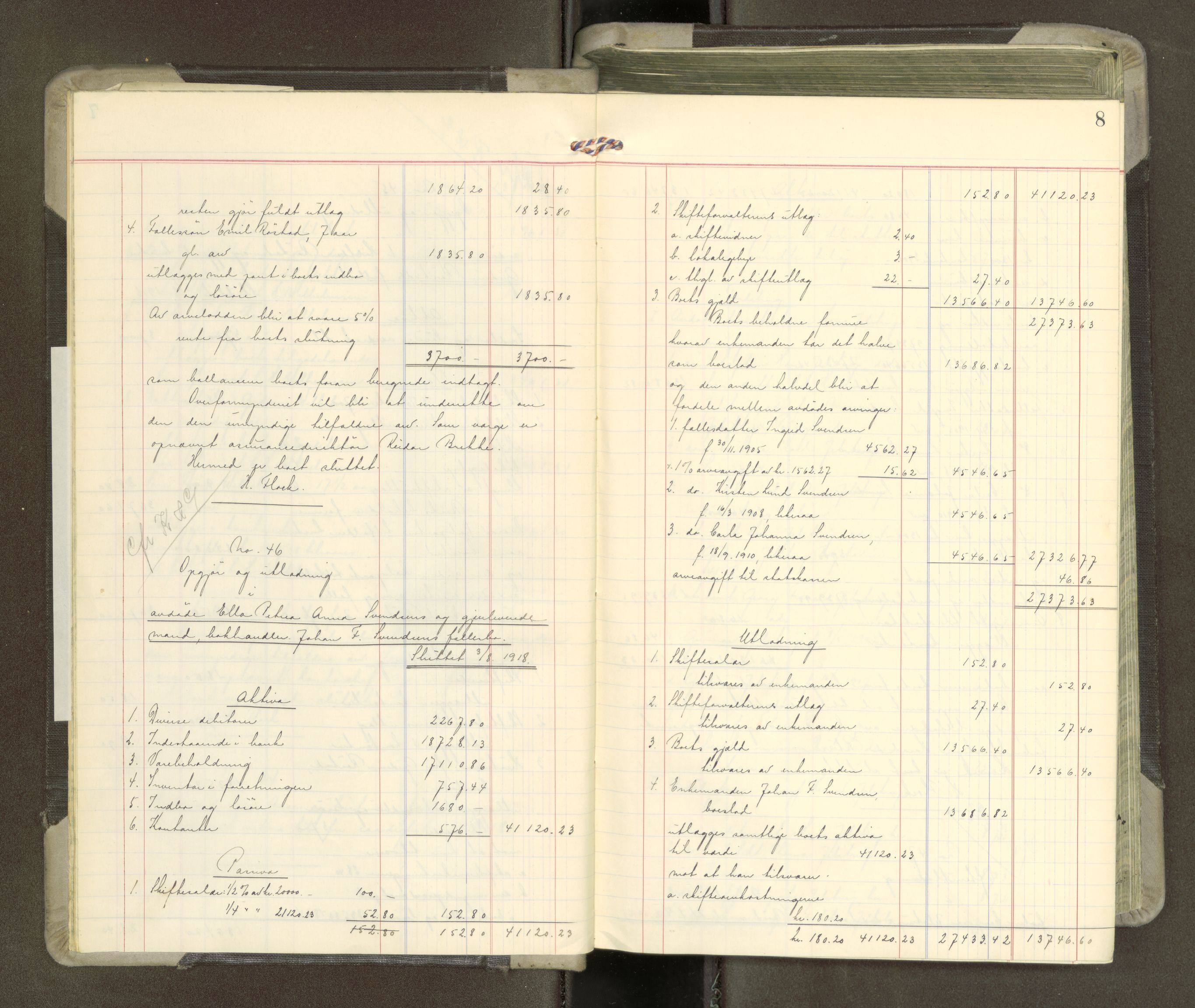 Trondheim byfogd, AV/SAT-A-0003/1/3/3A/L0043: Skifteutlodningsprotokoll - 15/7-4/3. (m/ register), 1918-1922, p. 8