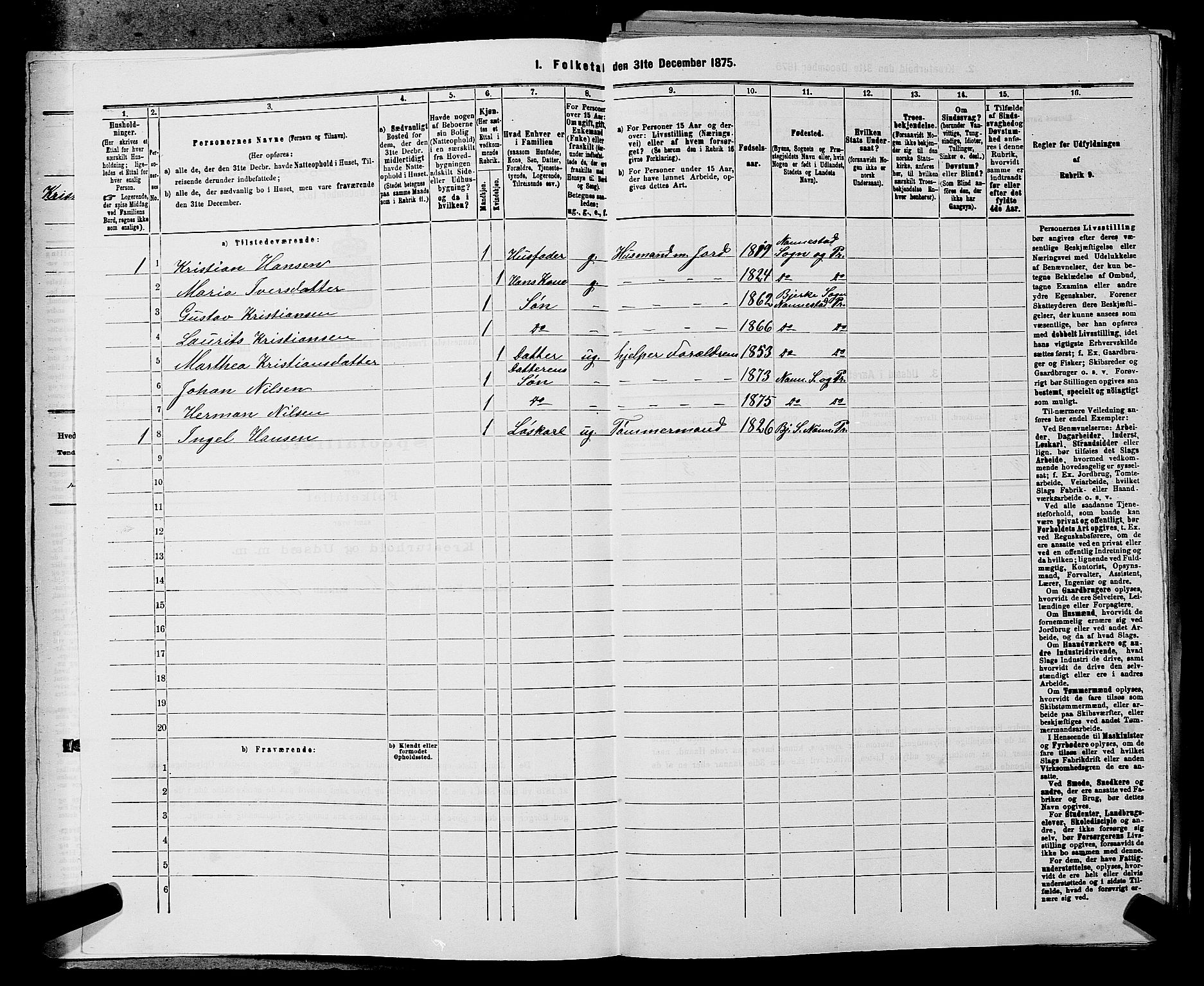 RA, 1875 census for 0238P Nannestad, 1875, p. 211