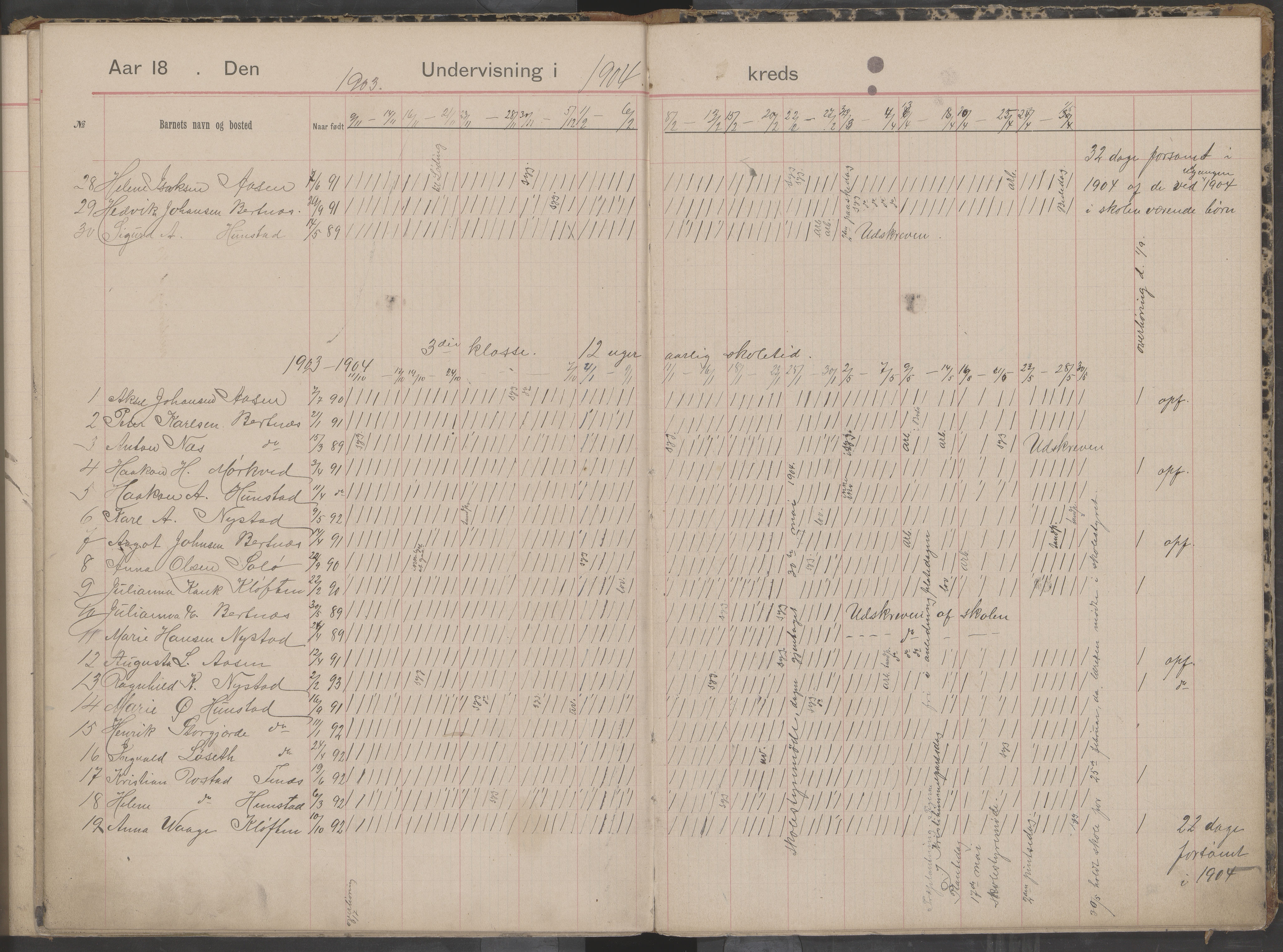 Bodin kommune. Støver skolekrets, AIN/K-18431.510.07/F/Fa/L0001: Dagbok for skolehold og skolesøkning, 1892-1905