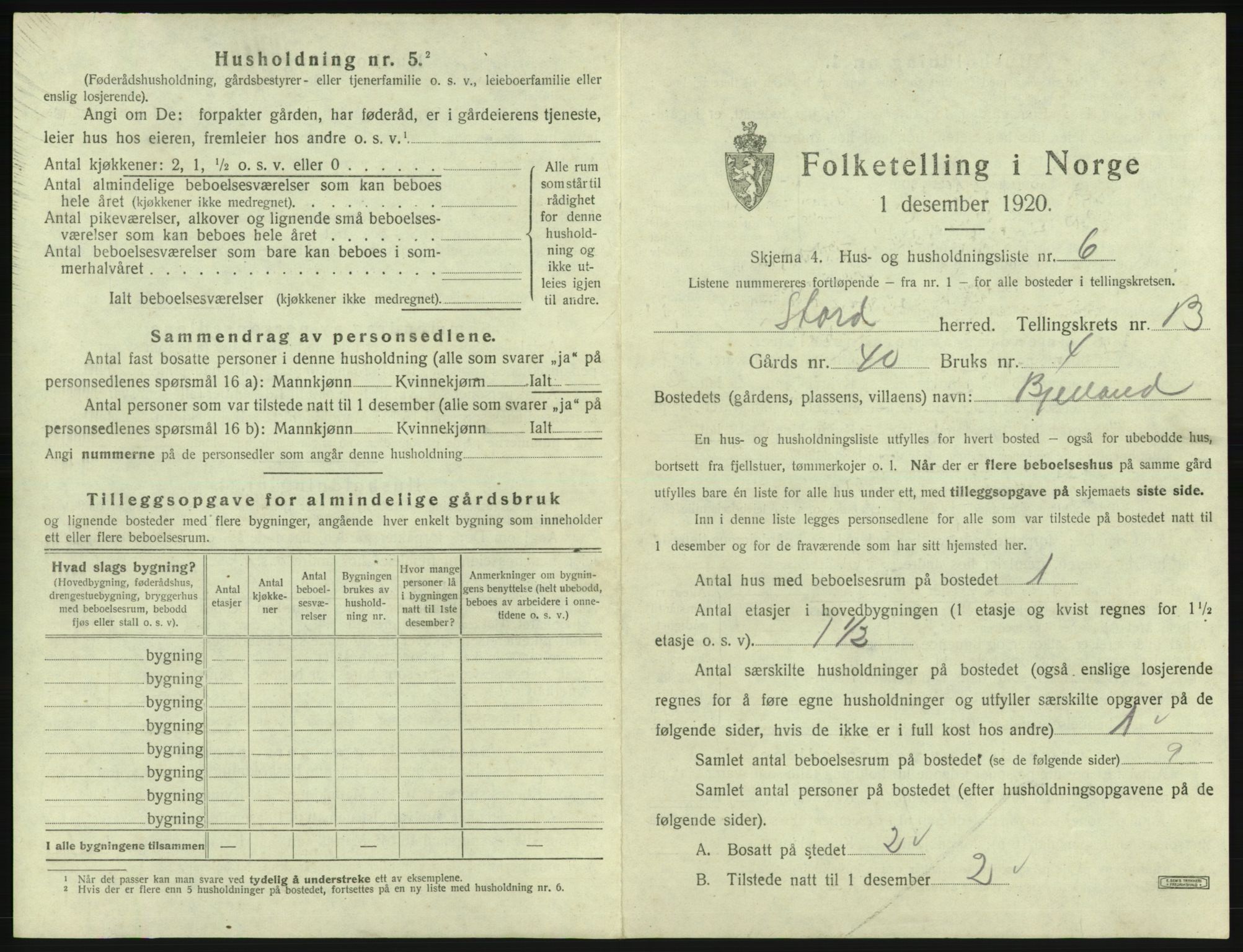 SAB, 1920 census for Stord, 1920, p. 919