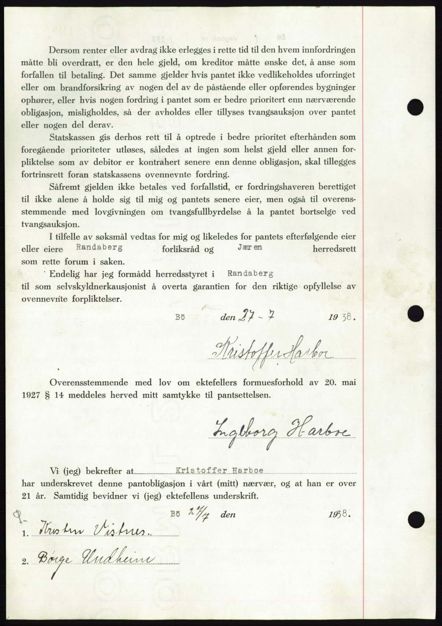 Jæren sorenskriveri, SAST/A-100310/03/G/Gba/L0071: Mortgage book, 1938-1938, Diary no: : 2745/1938