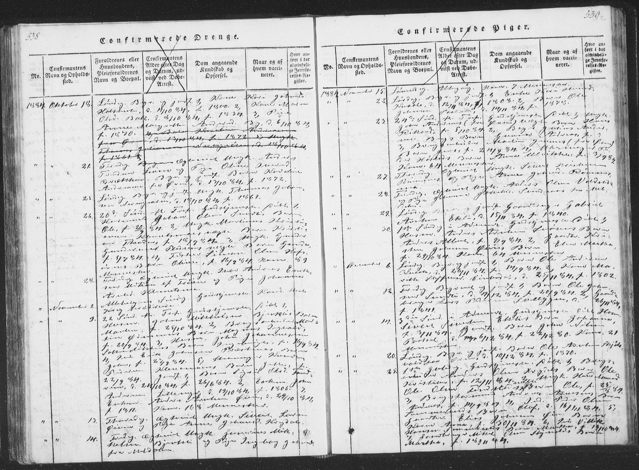 Ministerialprotokoller, klokkerbøker og fødselsregistre - Sør-Trøndelag, SAT/A-1456/668/L0816: Parish register (copy) no. 668C05, 1816-1893, p. 538-539