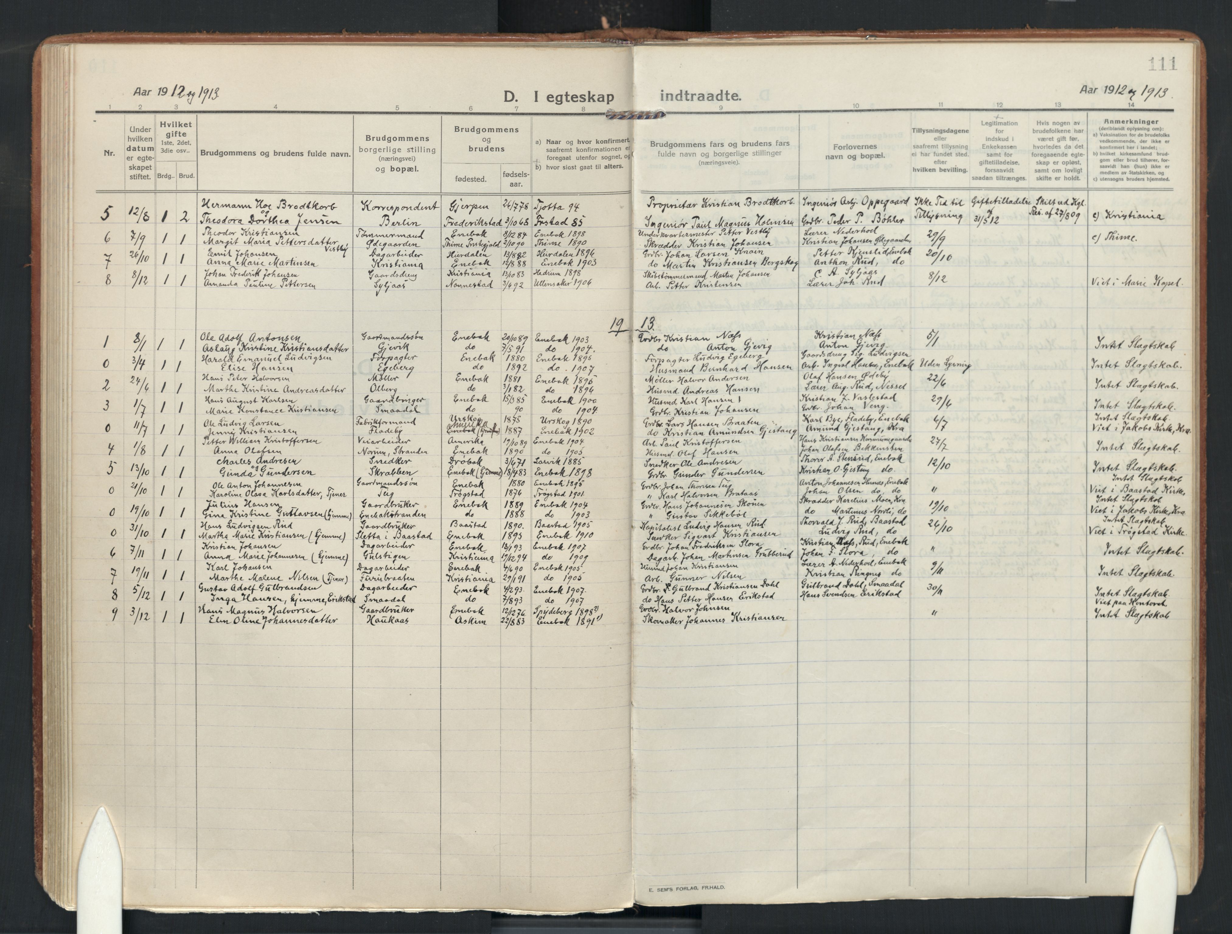 Enebakk prestekontor Kirkebøker, SAO/A-10171c/F/Fa/L0019: Parish register (official) no. I 19, 1912-1935, p. 111