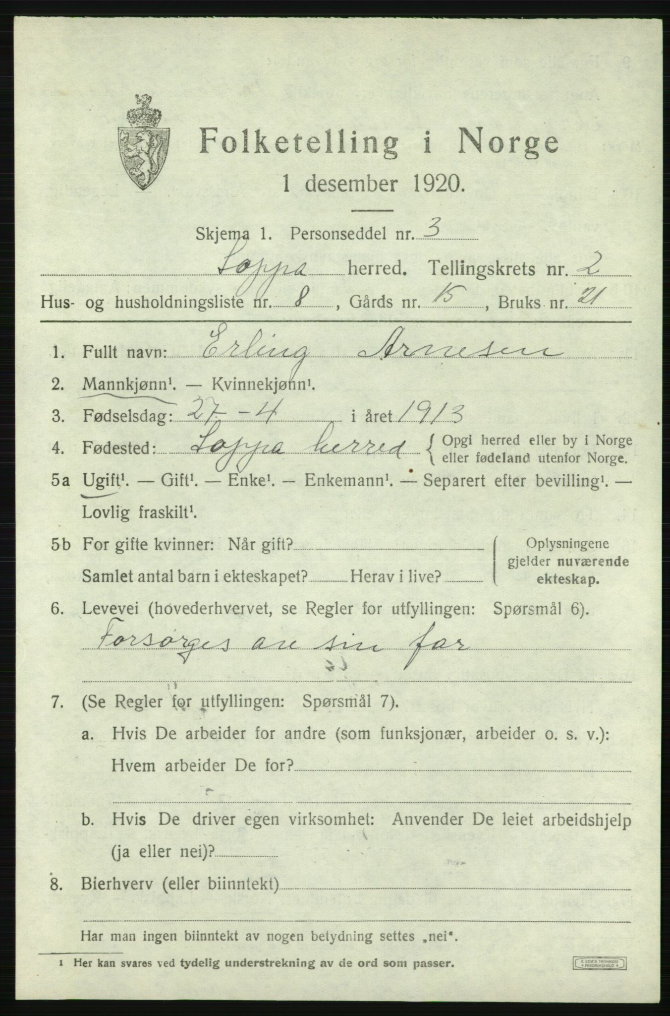 SATØ, 1920 census for Loppa, 1920, p. 900