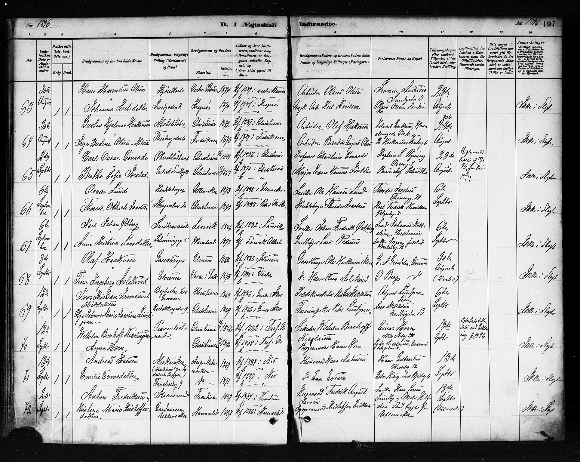Uranienborg prestekontor Kirkebøker, AV/SAO-A-10877/F/Fa/L0002: Parish register (official) no. 2, 1880-1896, p. 197