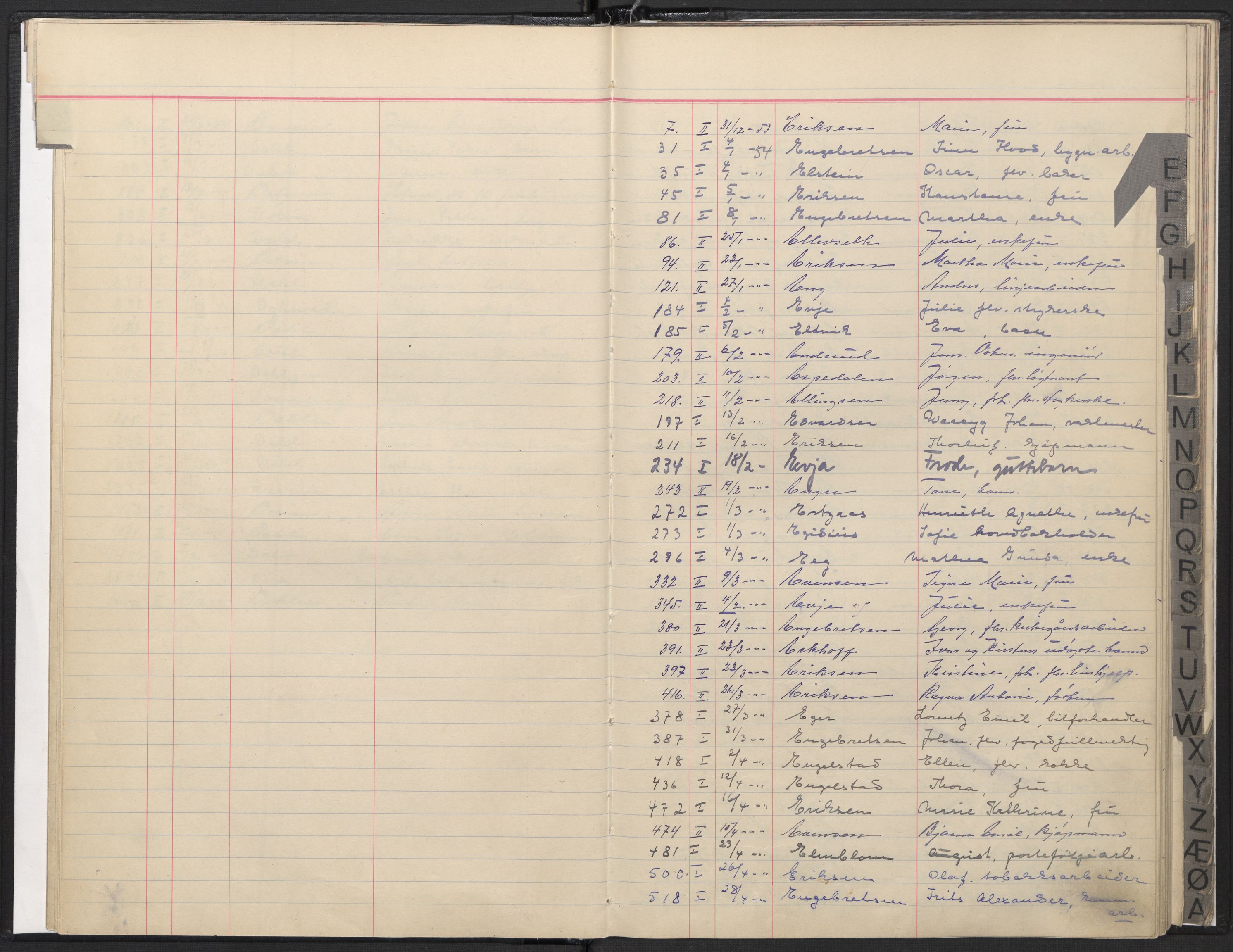 Oslo skifterett, AV/SAO-A-10383/F/Fa/Faa/L0054: Register til dødsfallsprotokollene, 1954