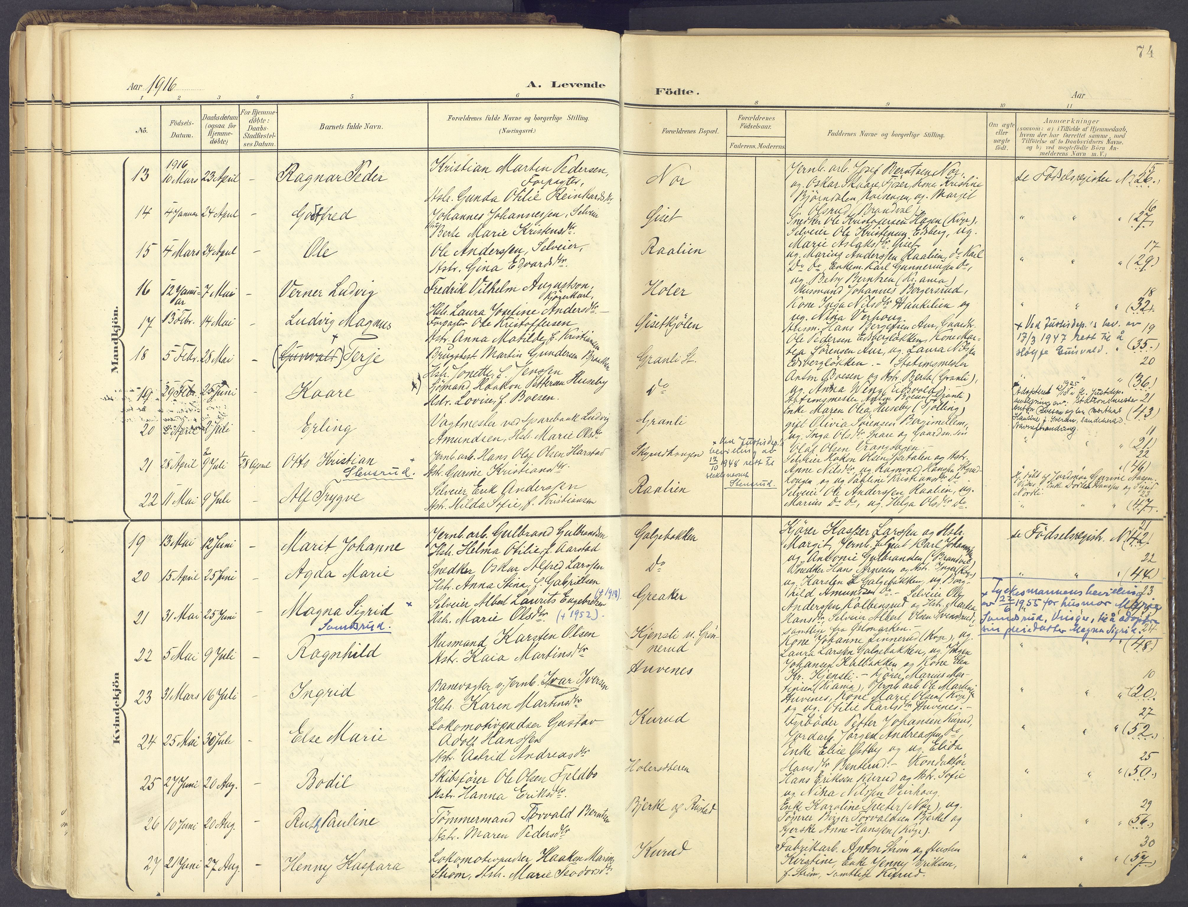 Vinger prestekontor, AV/SAH-PREST-024/H/Ha/Haa/L0017: Parish register (official) no. 17, 1901-1927, p. 74