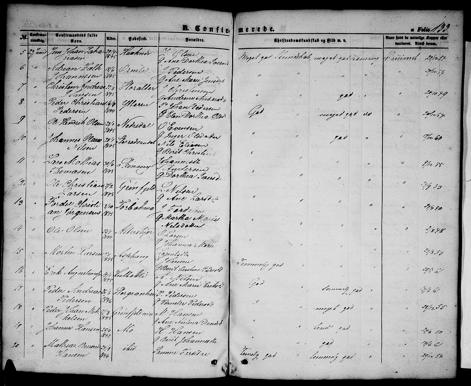 Ministerialprotokoller, klokkerbøker og fødselsregistre - Nordland, SAT/A-1459/827/L0414: Parish register (copy) no. 827C03, 1853-1865, p. 133