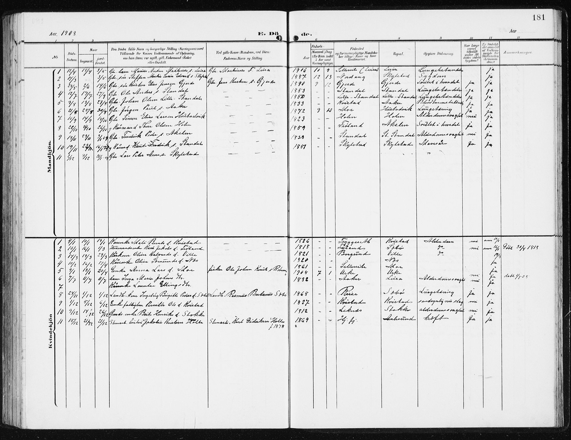 Ministerialprotokoller, klokkerbøker og fødselsregistre - Møre og Romsdal, SAT/A-1454/515/L0216: Parish register (copy) no. 515C03, 1906-1941, p. 181