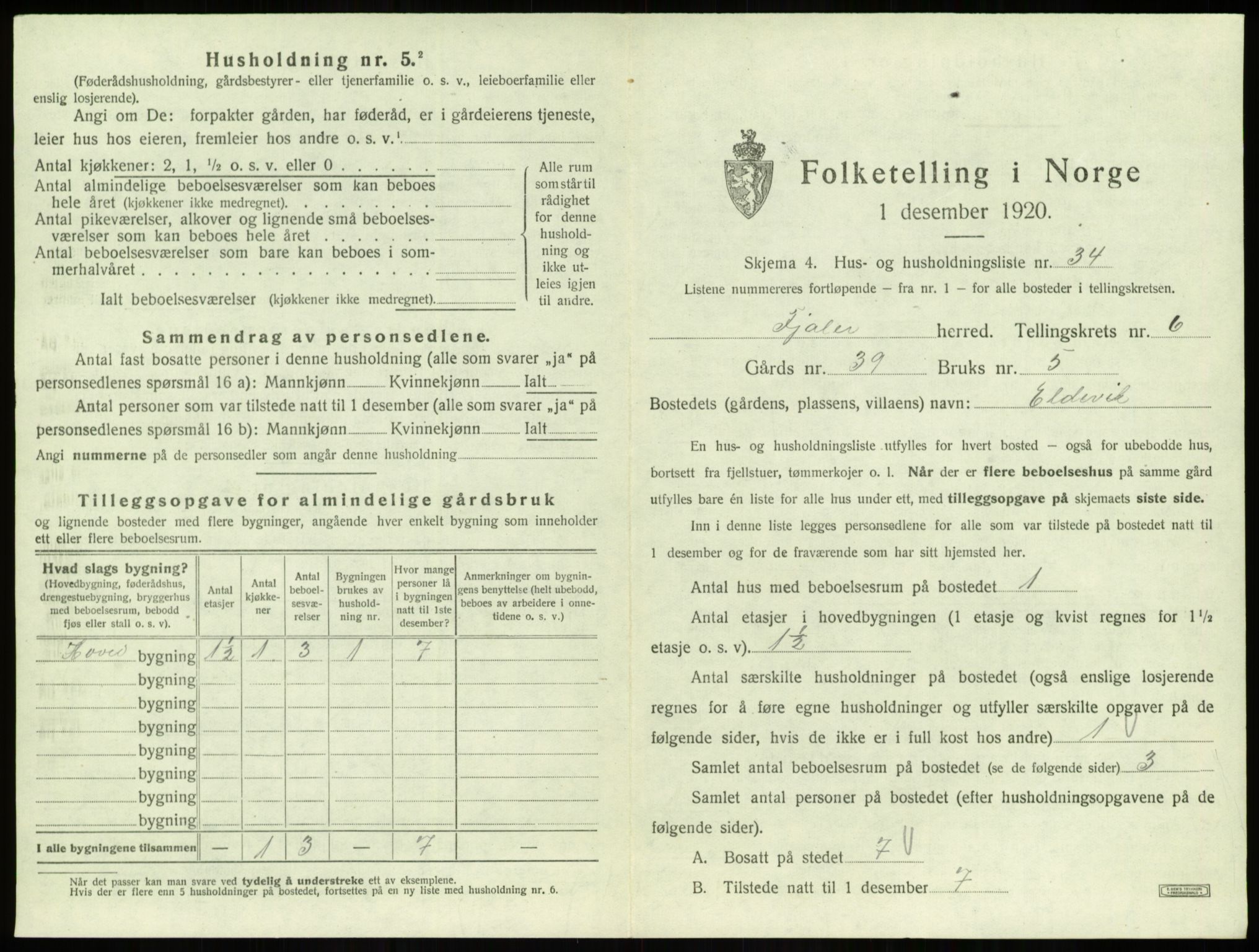 SAB, 1920 census for Fjaler, 1920, p. 561