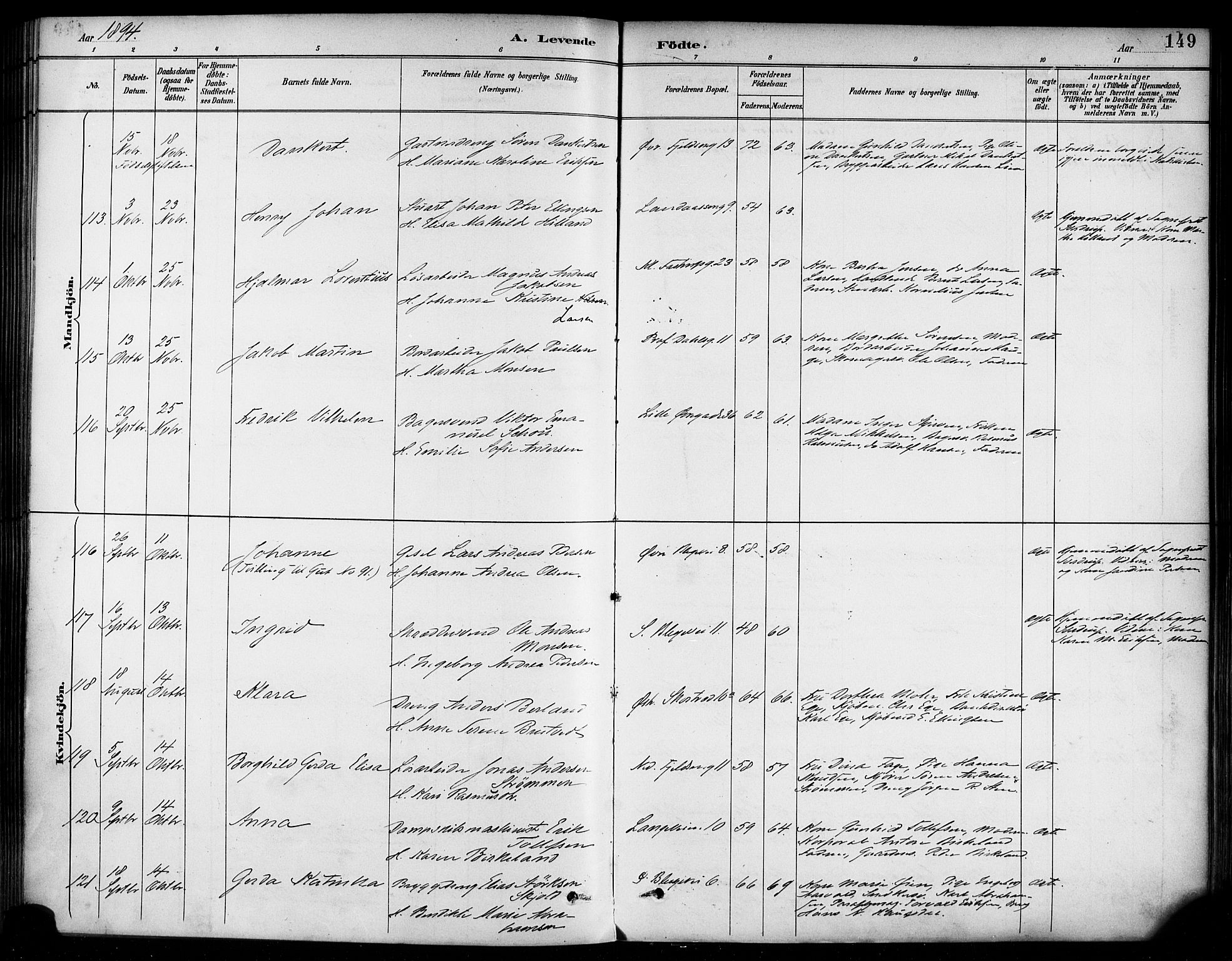 Korskirken sokneprestembete, AV/SAB-A-76101/H/Haa/L0022: Parish register (official) no. B 8, 1889-1899, p. 149