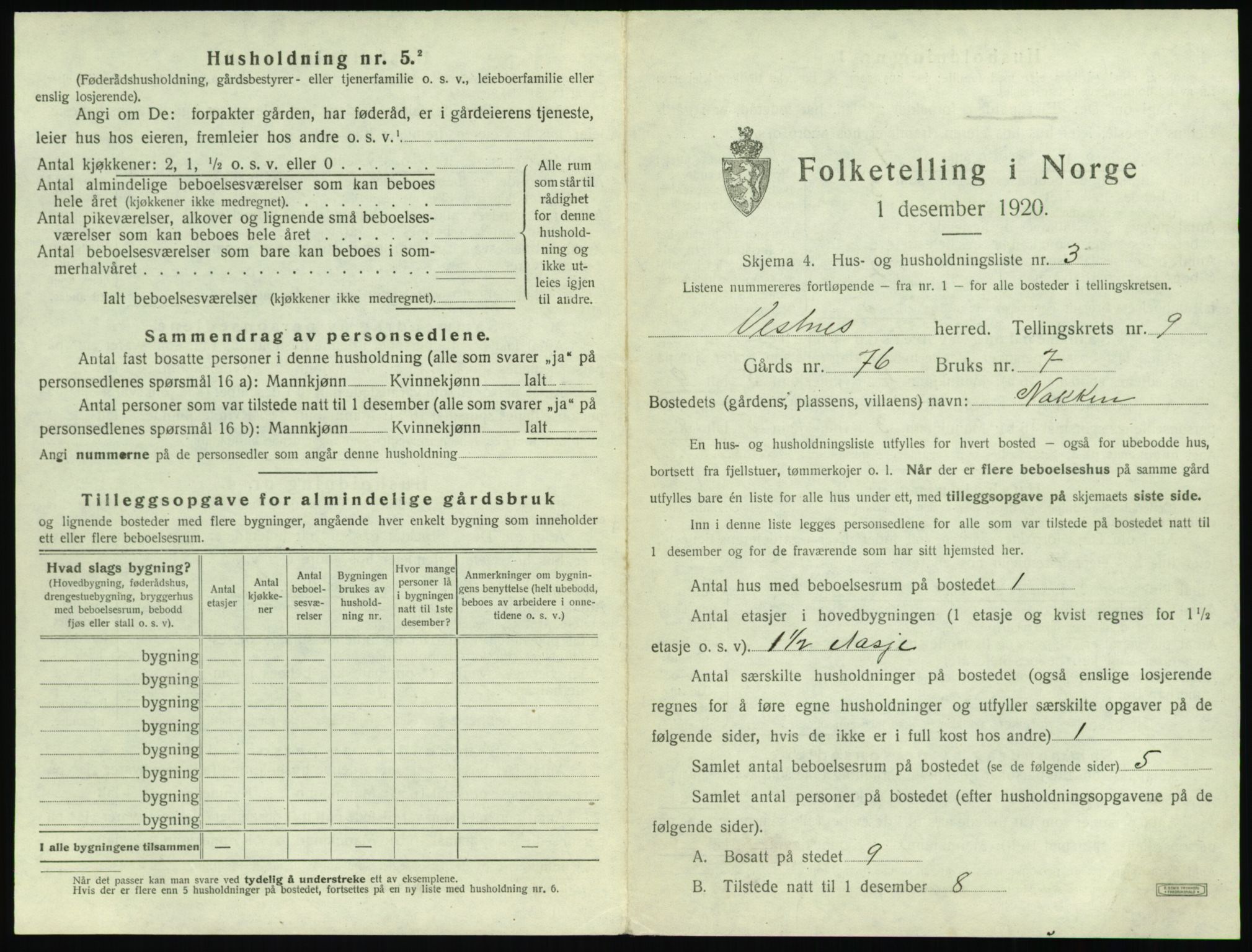 SAT, 1920 census for Vestnes, 1920, p. 941