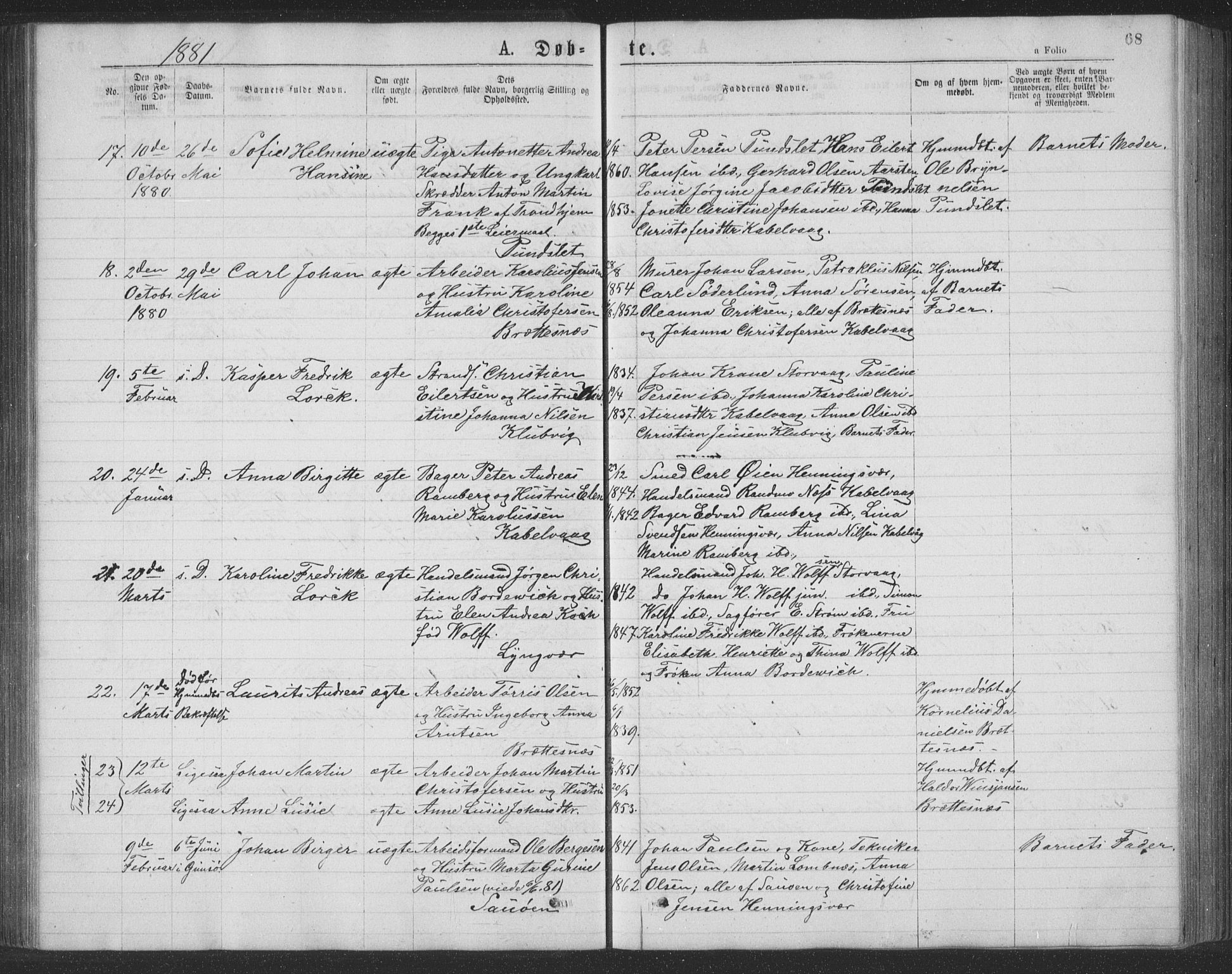 Ministerialprotokoller, klokkerbøker og fødselsregistre - Nordland, AV/SAT-A-1459/874/L1075: Parish register (copy) no. 874C04, 1876-1883, p. 68