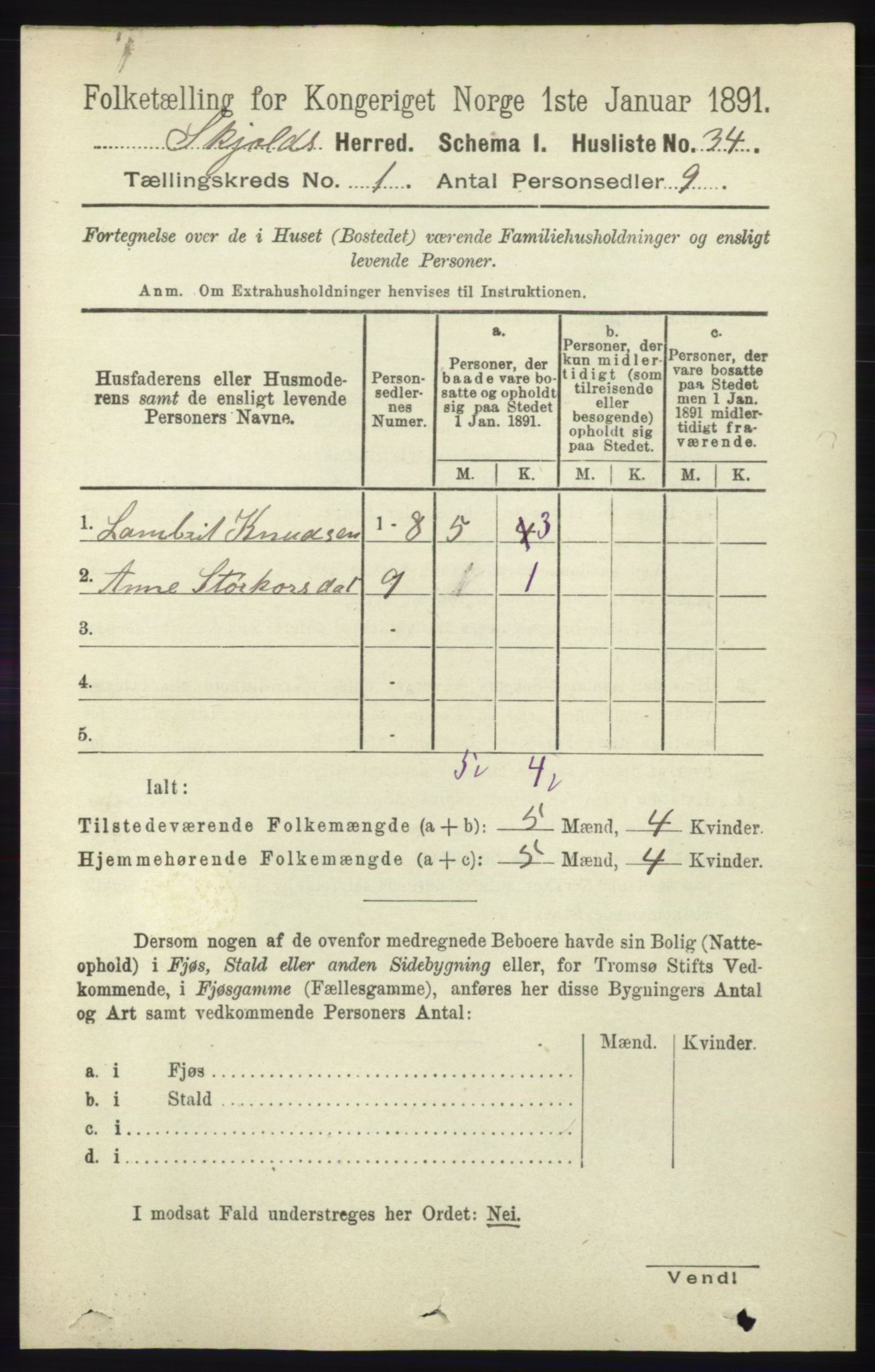 RA, 1891 census for 1154 Skjold, 1891, p. 68