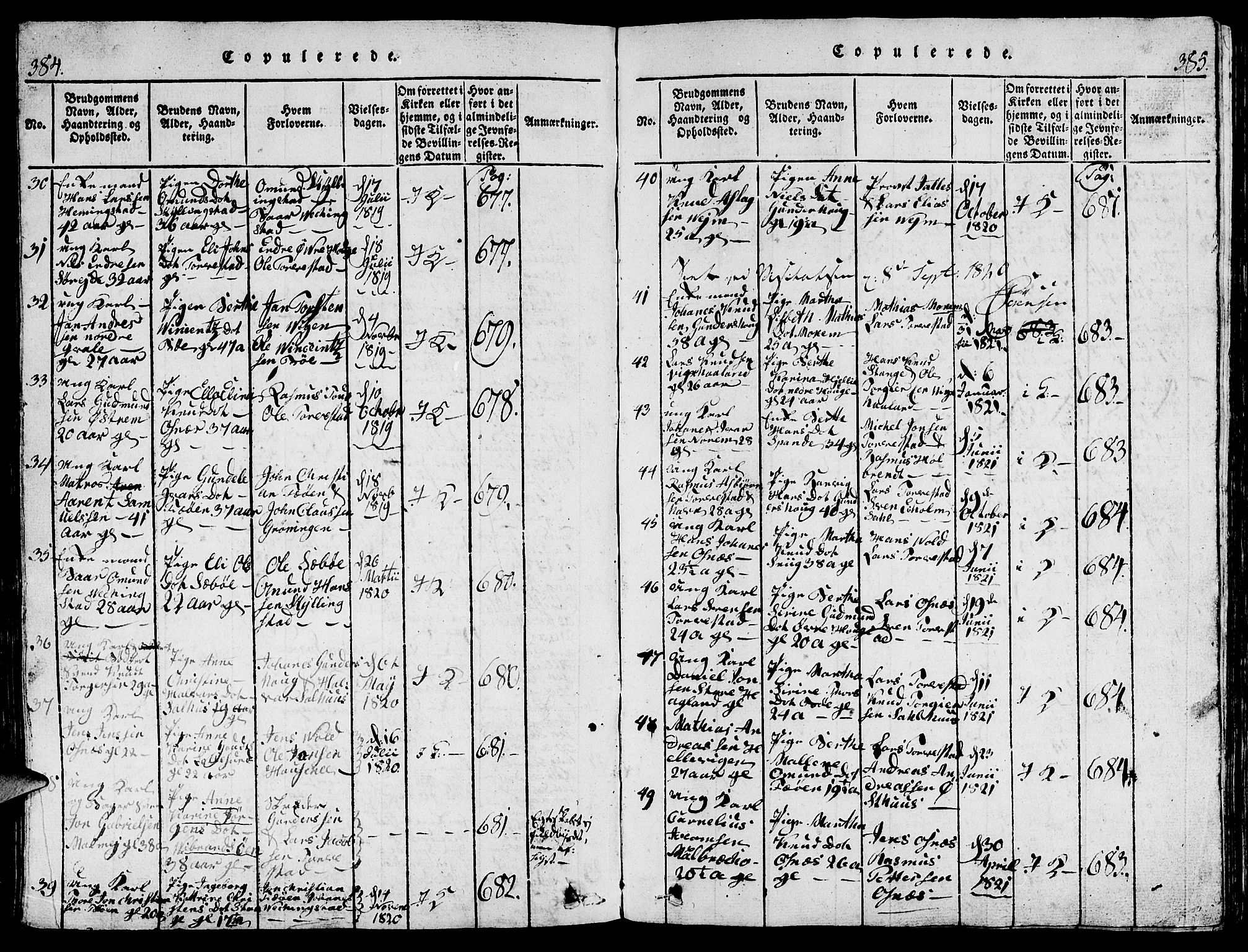 Torvastad sokneprestkontor, AV/SAST-A -101857/H/Ha/Hab/L0001: Parish register (copy) no. B 1 /1, 1817-1835, p. 384-385