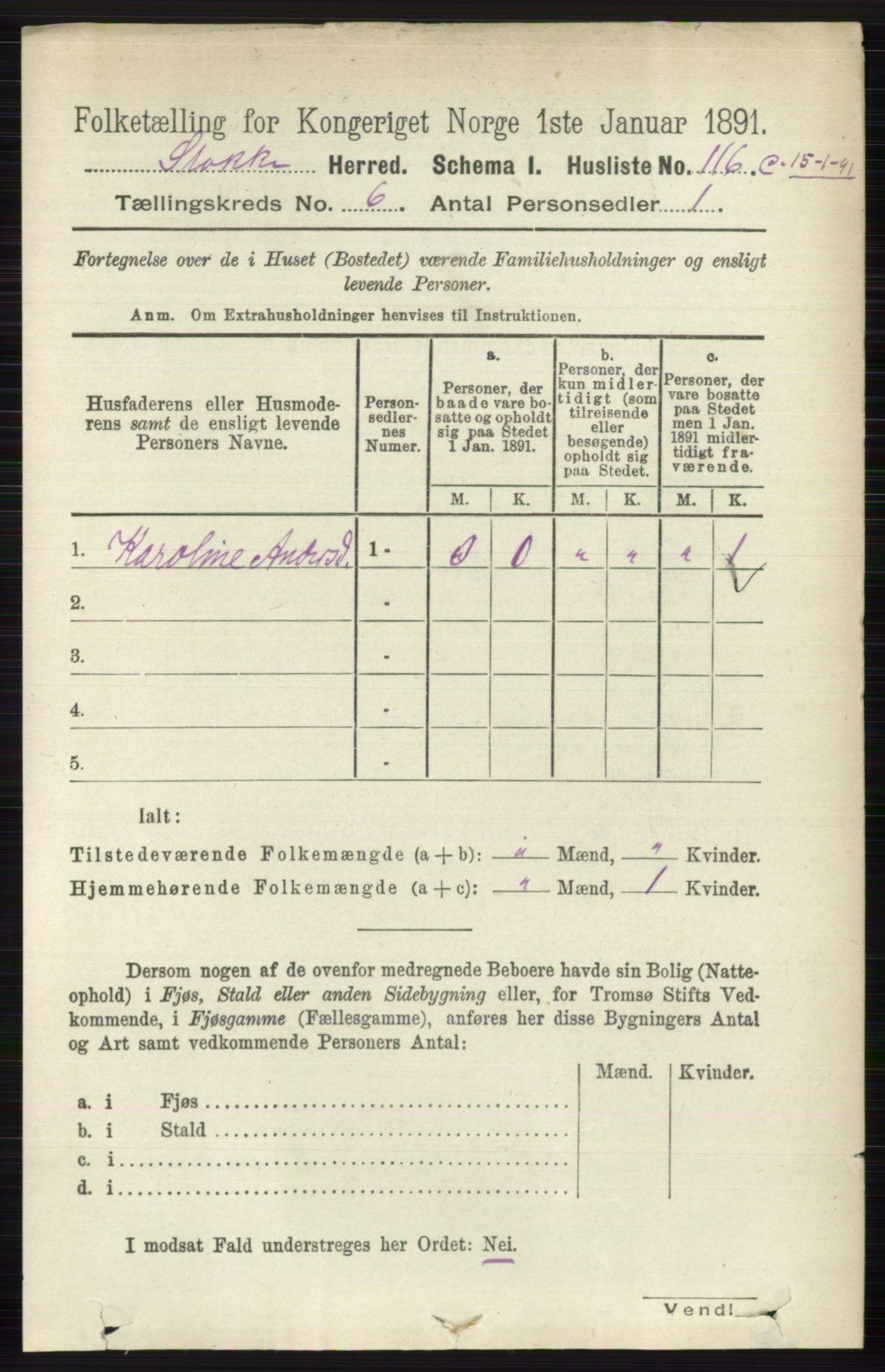 RA, 1891 census for 0720 Stokke, 1891, p. 3789