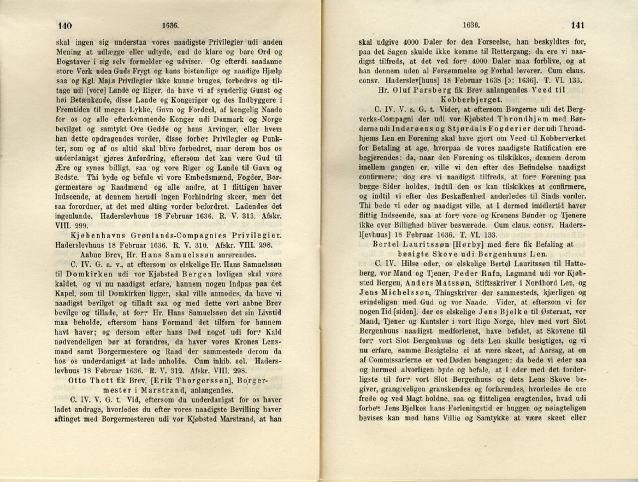 Publikasjoner utgitt av Det Norske Historiske Kildeskriftfond, PUBL/-/-/-: Norske Rigs-Registranter, bind 7, 1635-1640, p. 140-141