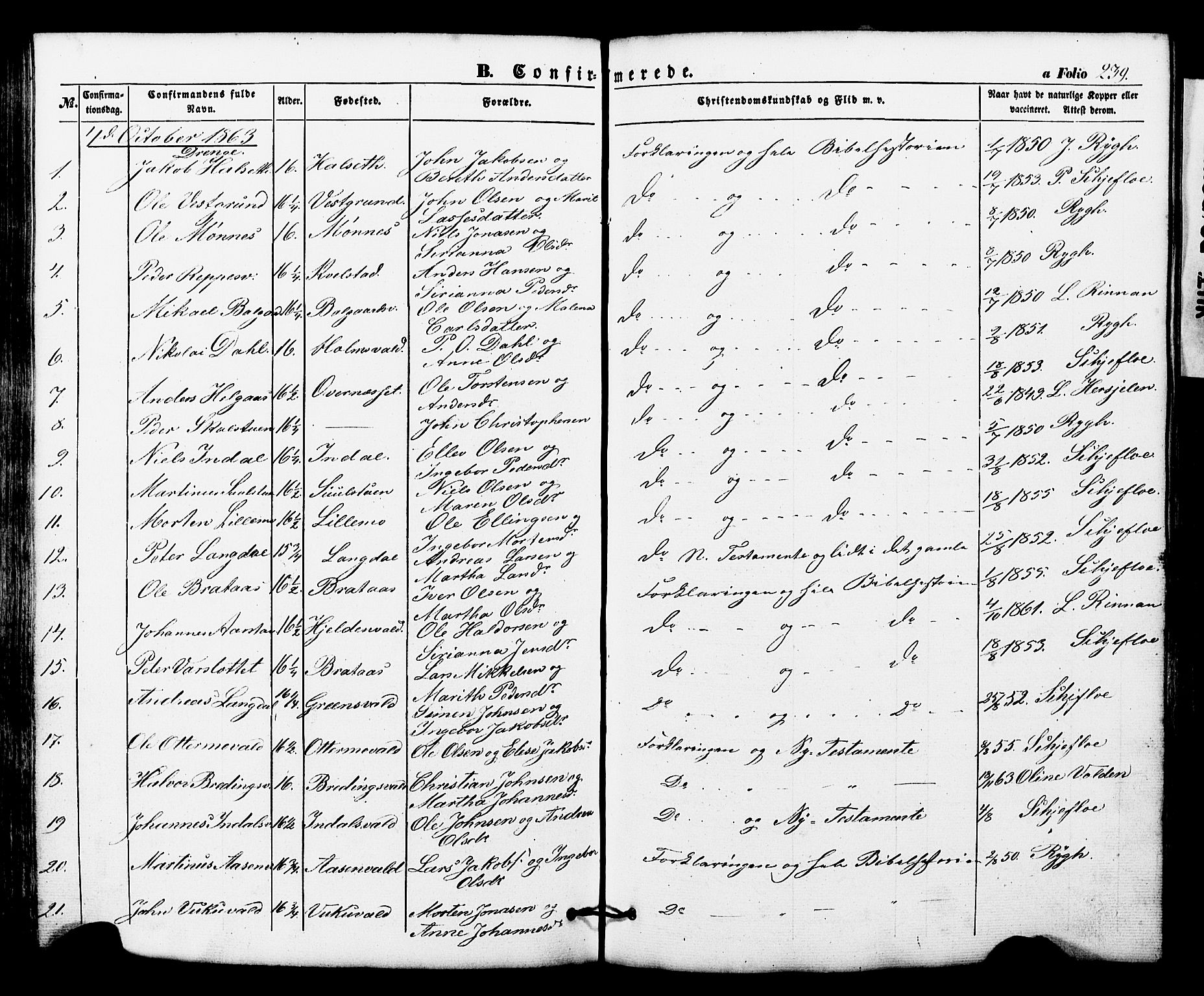 Ministerialprotokoller, klokkerbøker og fødselsregistre - Nord-Trøndelag, SAT/A-1458/724/L0268: Parish register (copy) no. 724C04, 1846-1878, p. 239