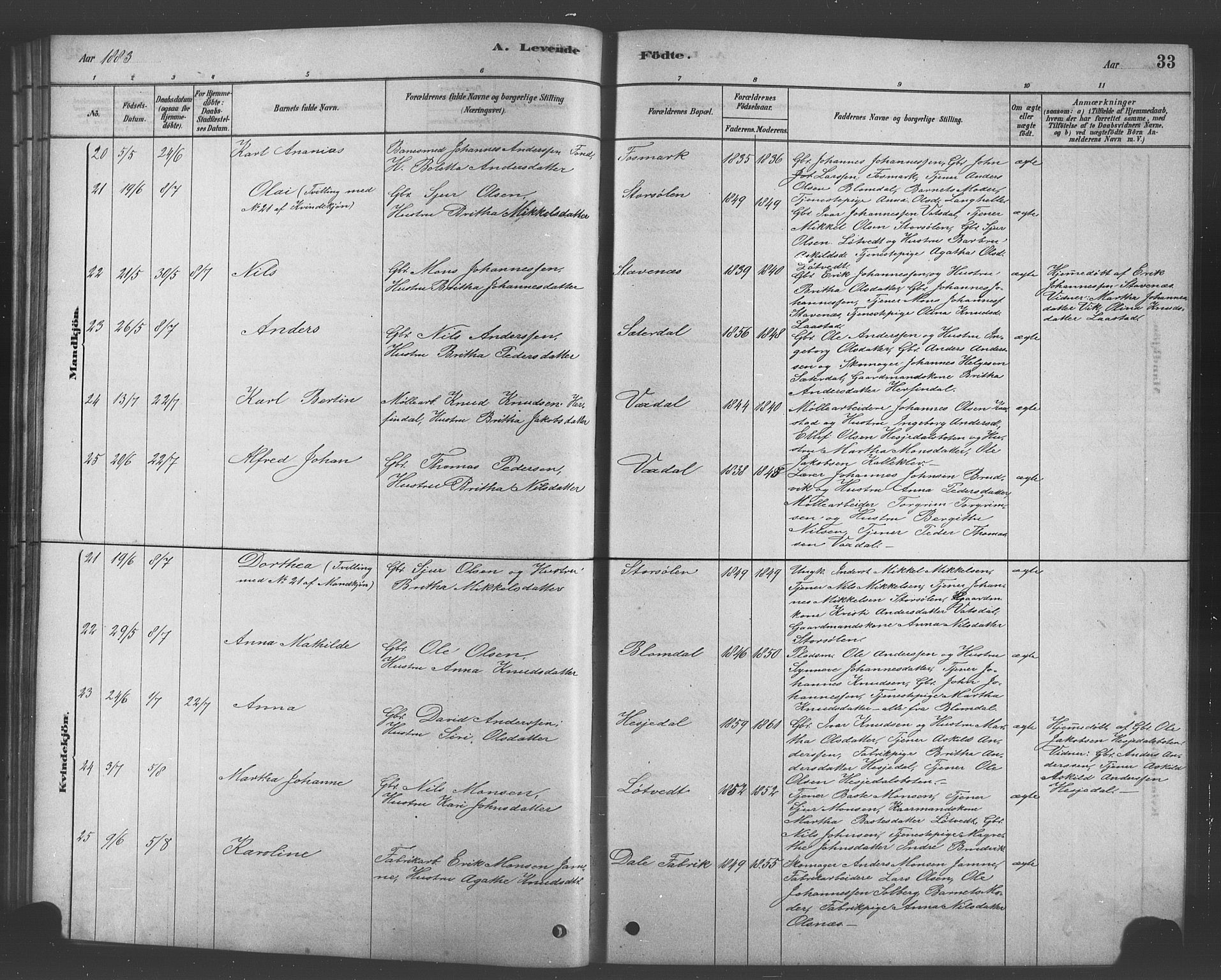 Bruvik Sokneprestembete, SAB/A-74701/H/Hab: Parish register (copy) no. A 1, 1878-1907, p. 33