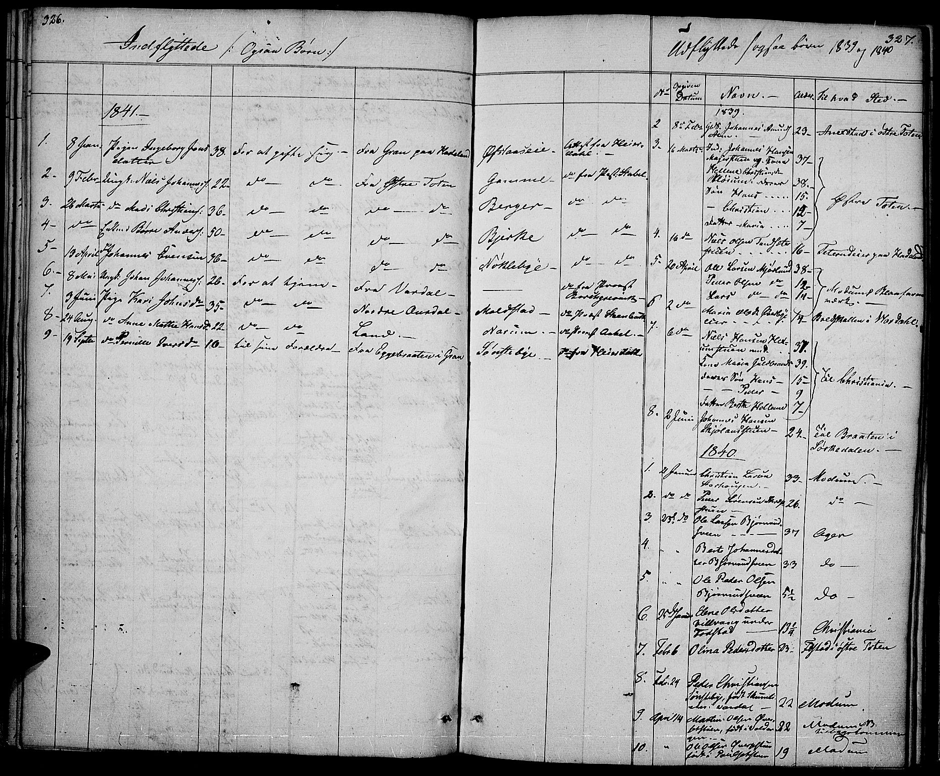 Vestre Toten prestekontor, SAH/PREST-108/H/Ha/Haa/L0003: Parish register (official) no. 3, 1836-1843, p. 326-327