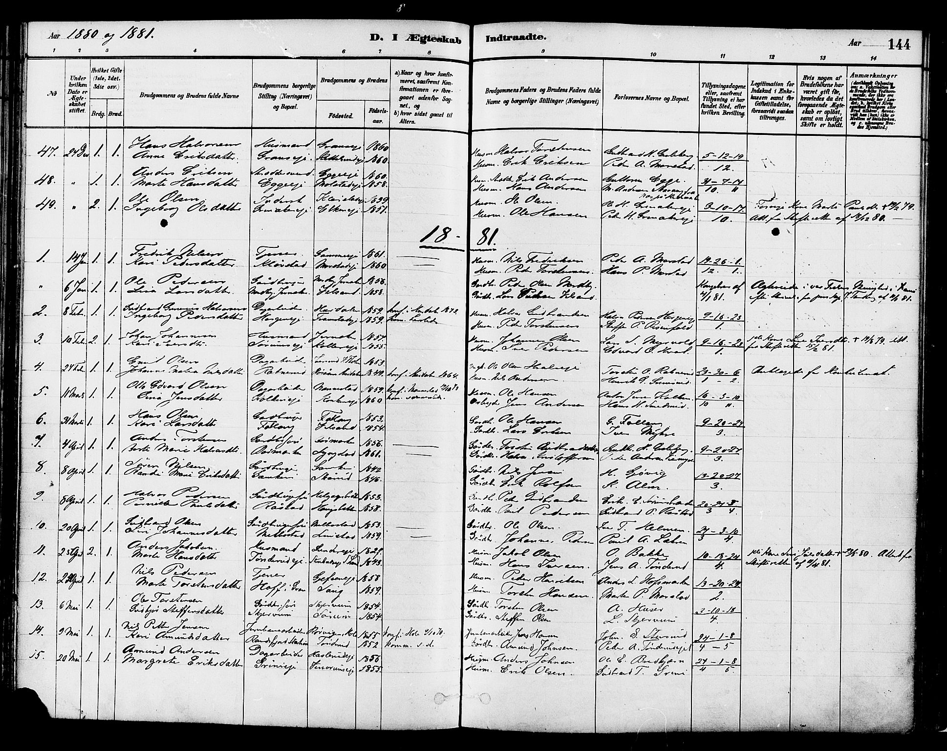 Gran prestekontor, SAH/PREST-112/H/Ha/Haa/L0014: Parish register (official) no. 14, 1880-1889, p. 144