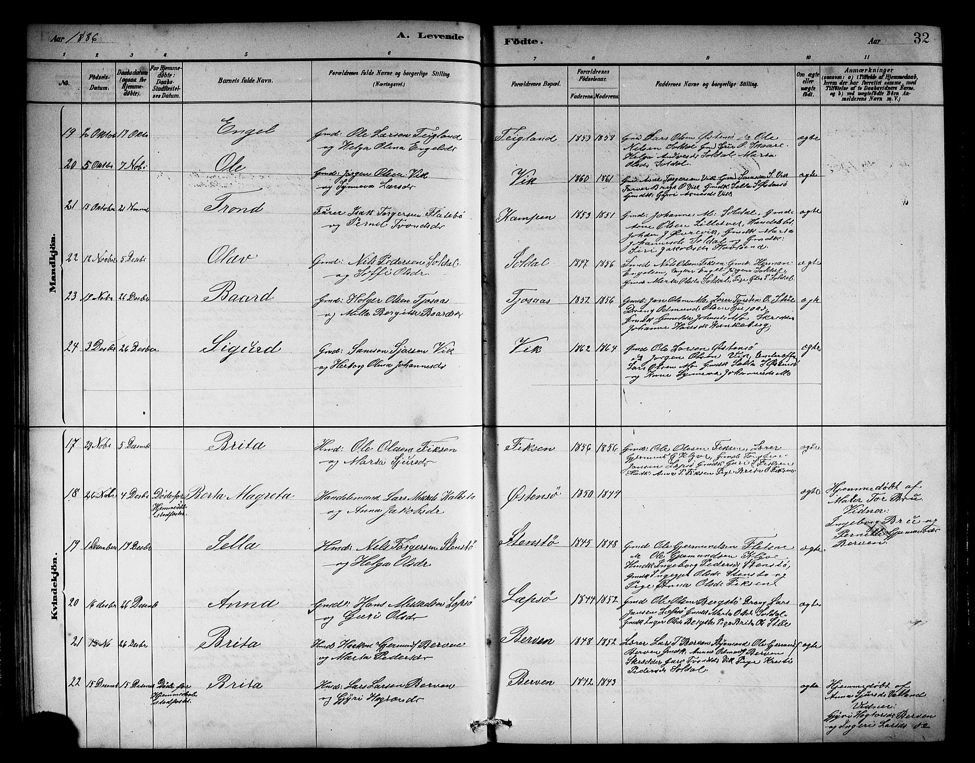 Kvam sokneprestembete, SAB/A-76201/H/Hab: Parish register (copy) no. C 3, 1881-1905, p. 32