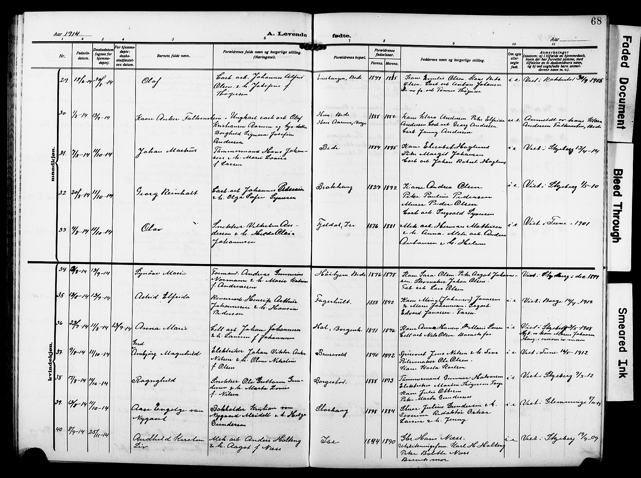 Skjeberg prestekontor Kirkebøker, SAO/A-10923/G/Gd/L0001: Parish register (copy) no. IV 1, 1907-1917, p. 68