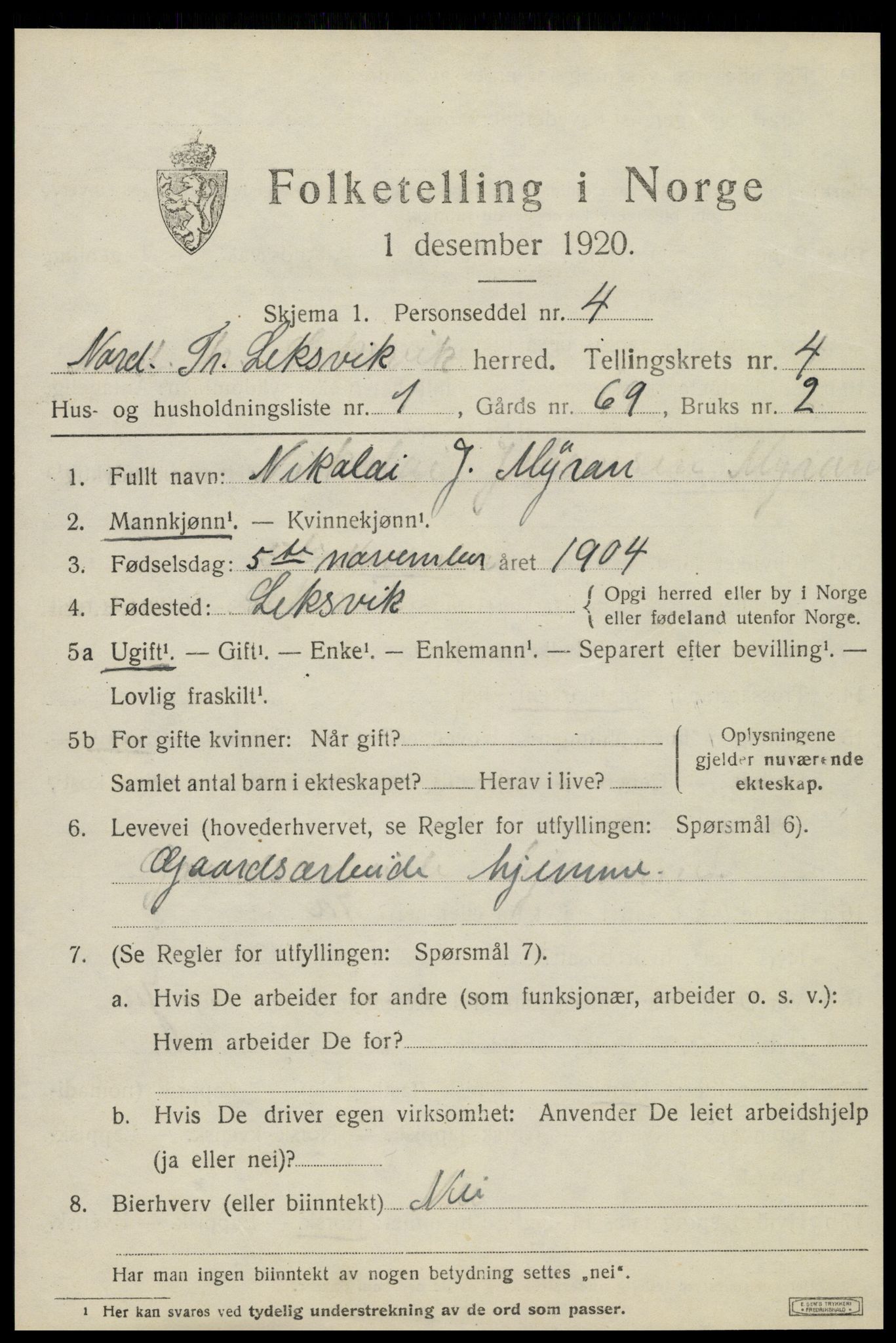 SAT, 1920 census for Leksvik, 1920, p. 3512