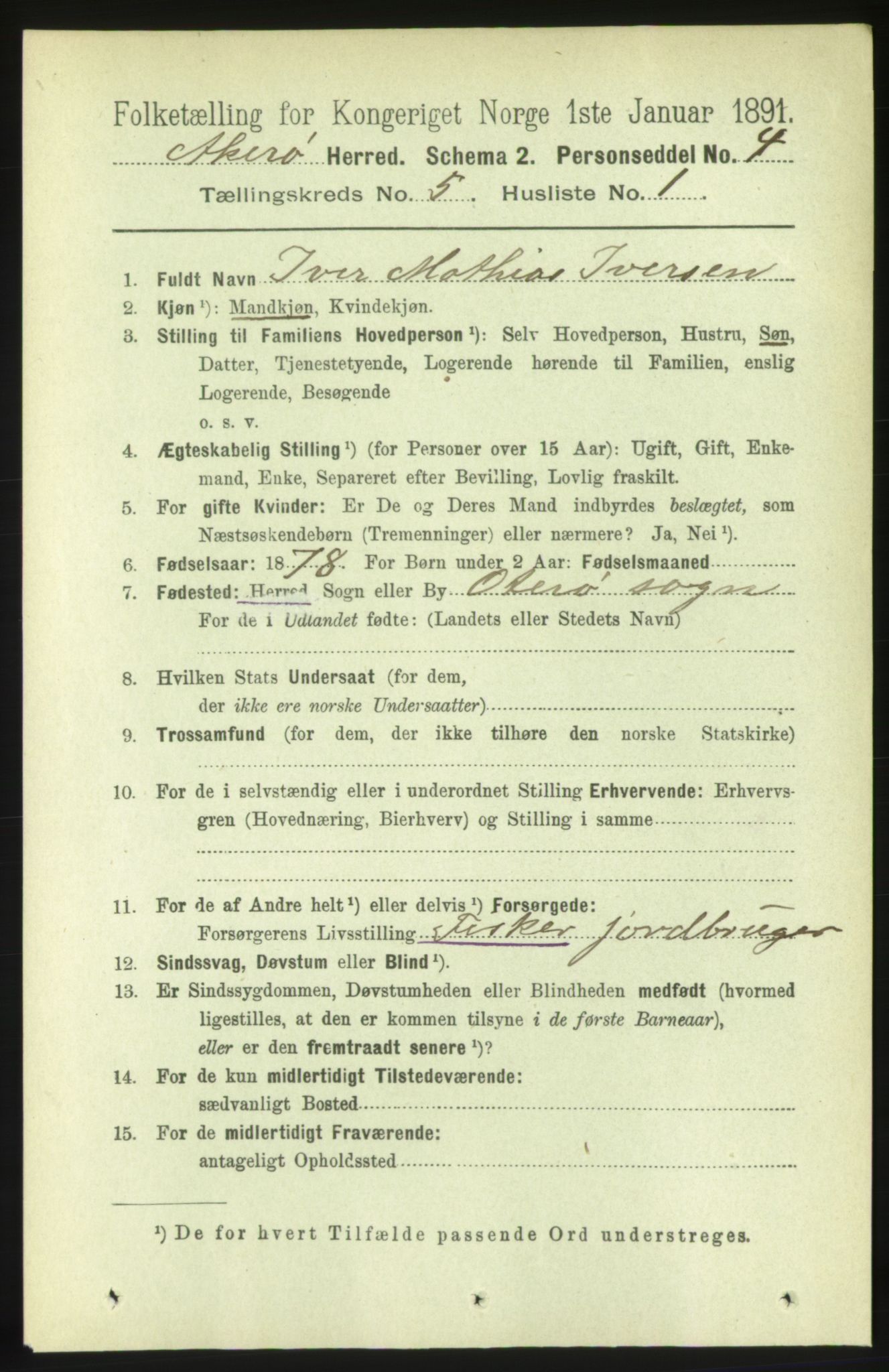 RA, 1891 census for 1545 Aukra, 1891, p. 2016