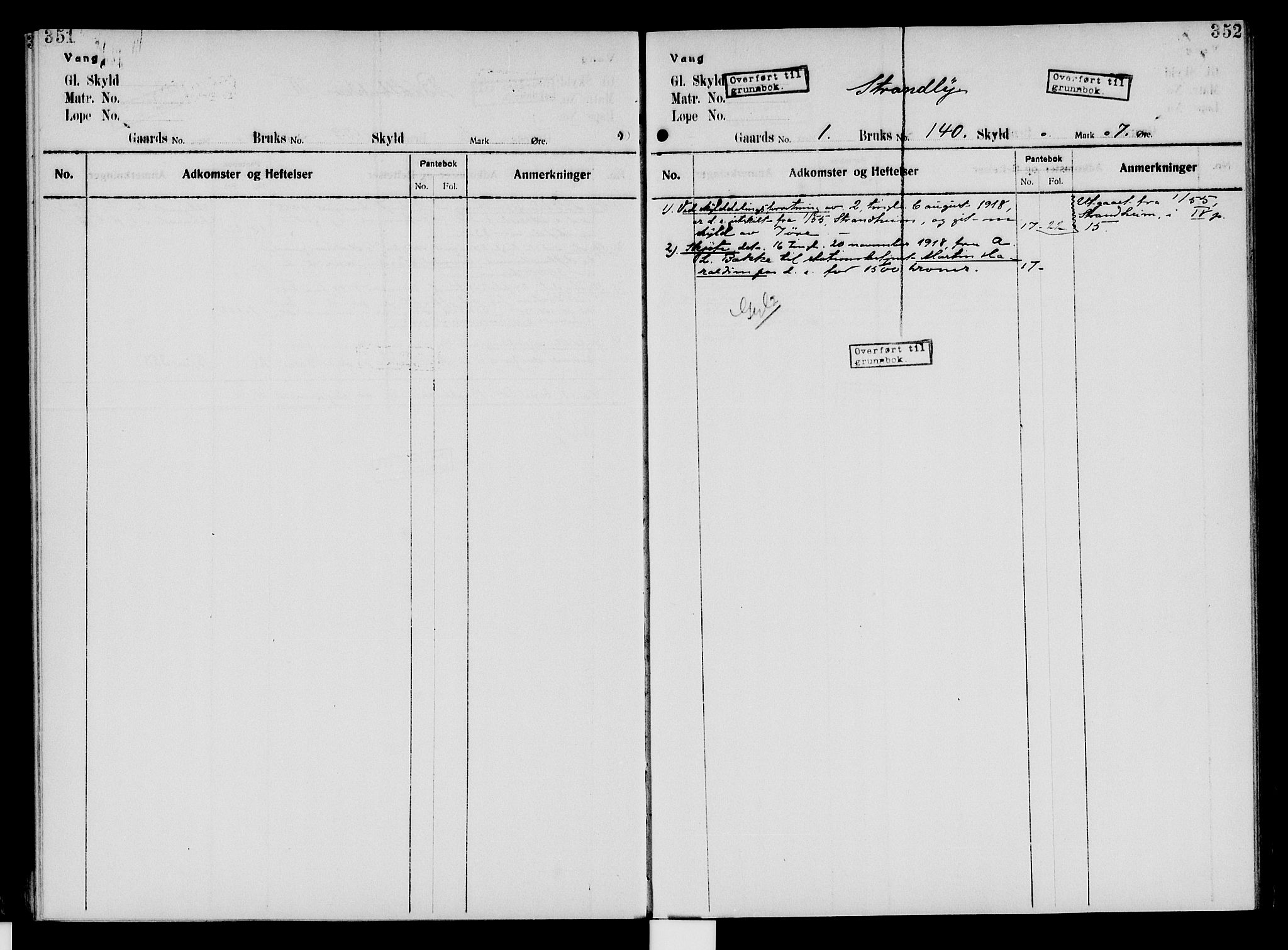 Nord-Hedmark sorenskriveri, SAH/TING-012/H/Ha/Had/Hade/L0005: Mortgage register no. 4.5, 1916-1940, p. 351-352